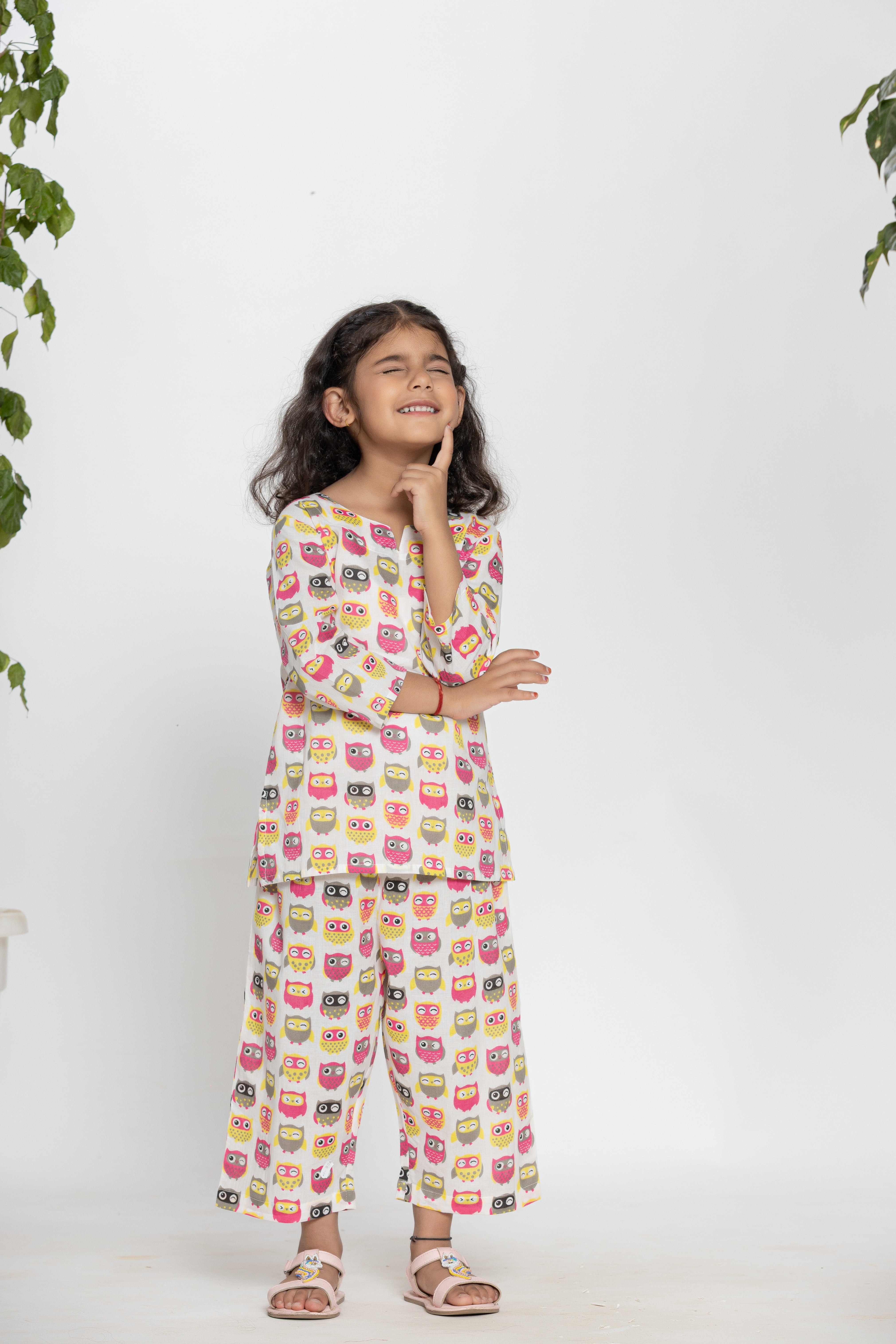 Owl Printed Cotton Kids Night Dress