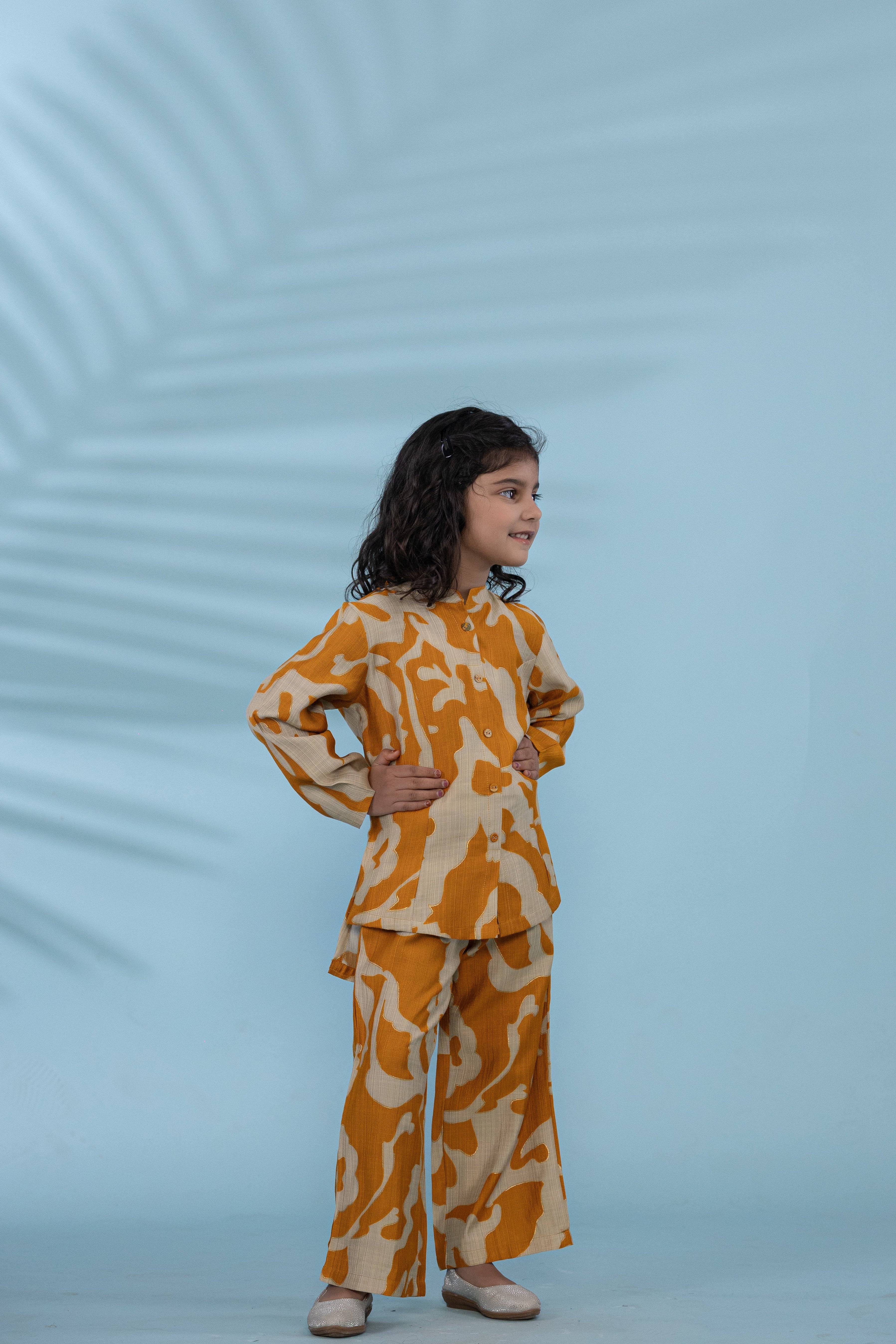 Yellow Kids Co-Ord Set With Red And White Prints