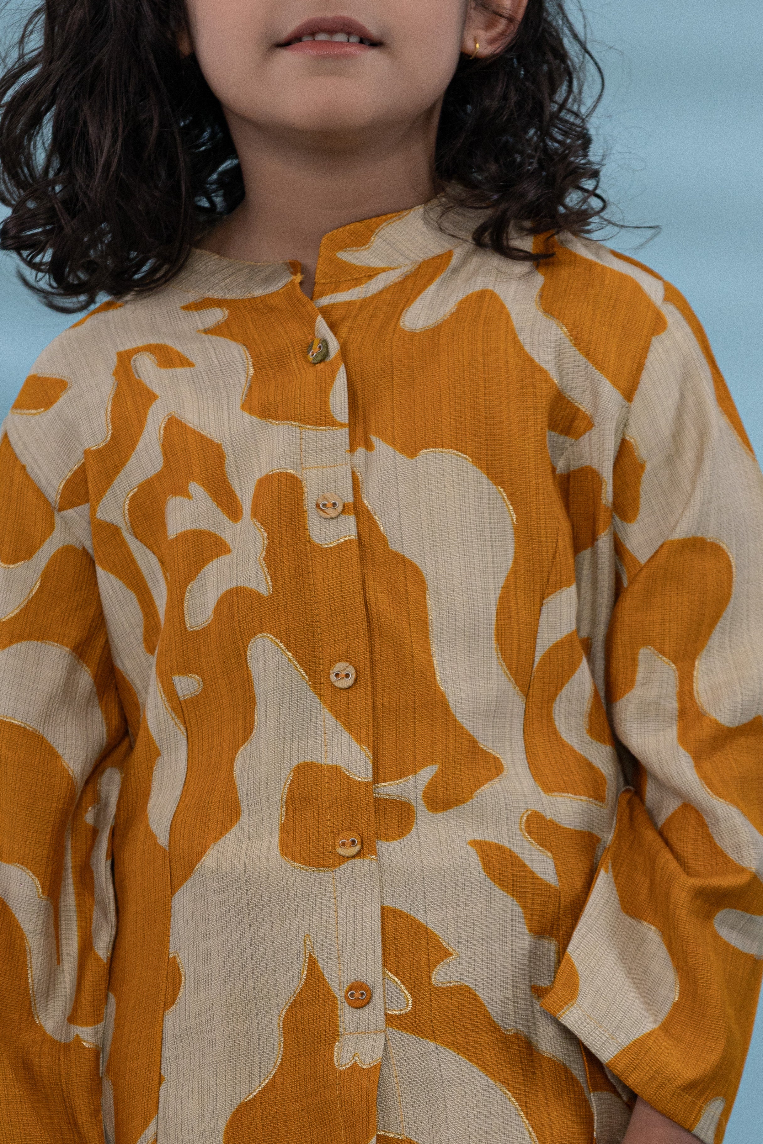 Yellow Kids Co-Ord Set With Red And White Prints