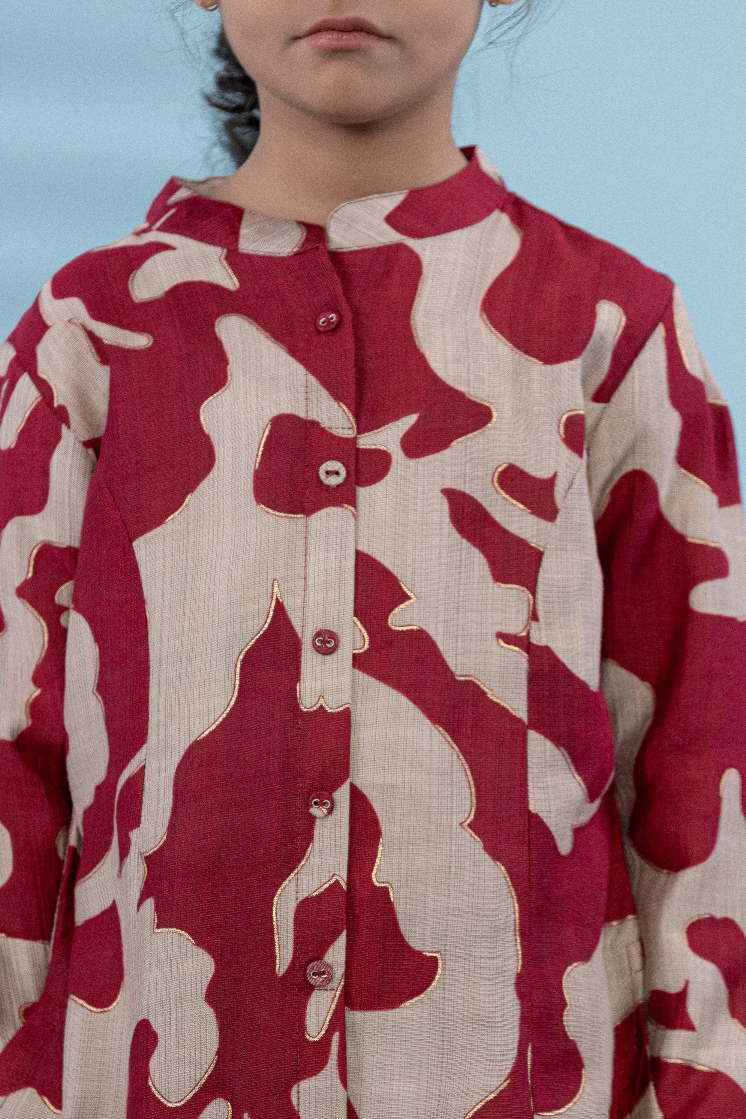 Red Kids Co-Ord Set With Red And White Prints