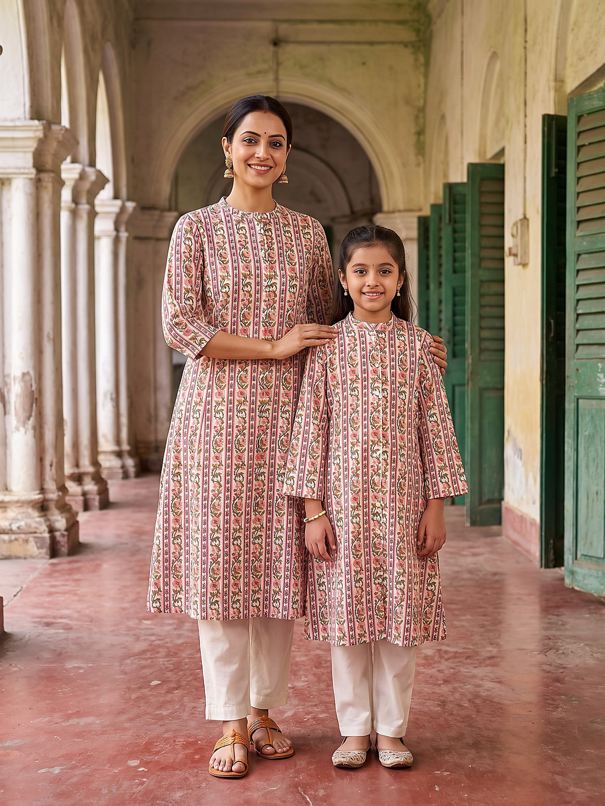 Maa Beti Pink floral kurti - front