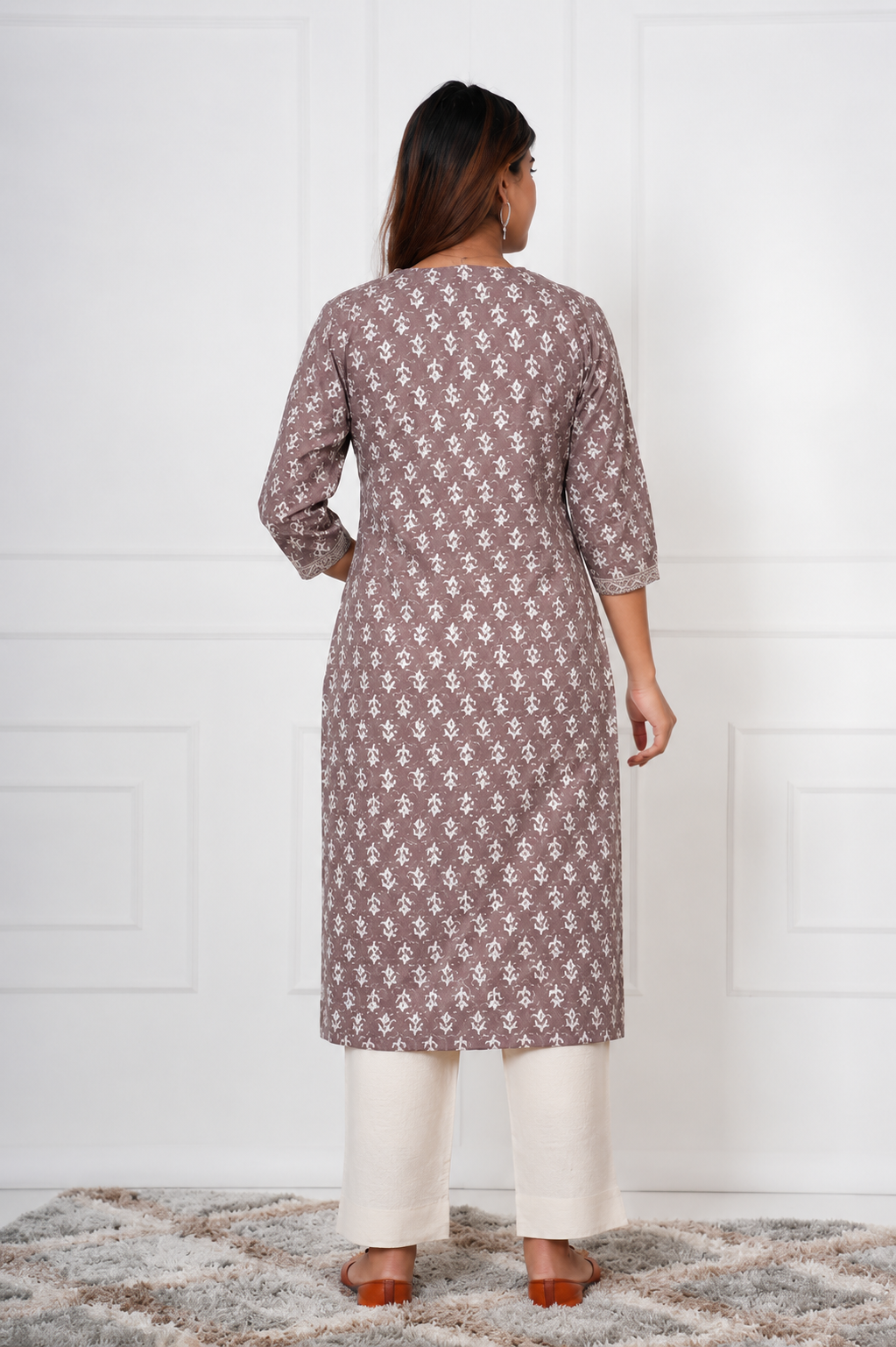 Traditional Bagru Hand Block Printed Kurti (Brown, Floral)
