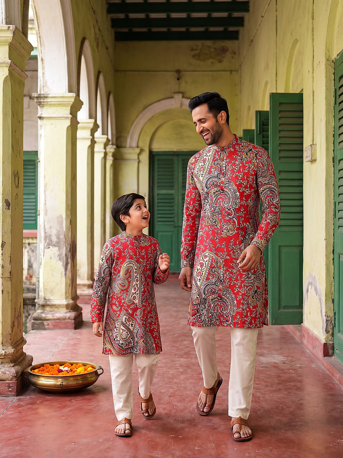 Baap Beta Red Paisley kurta - together