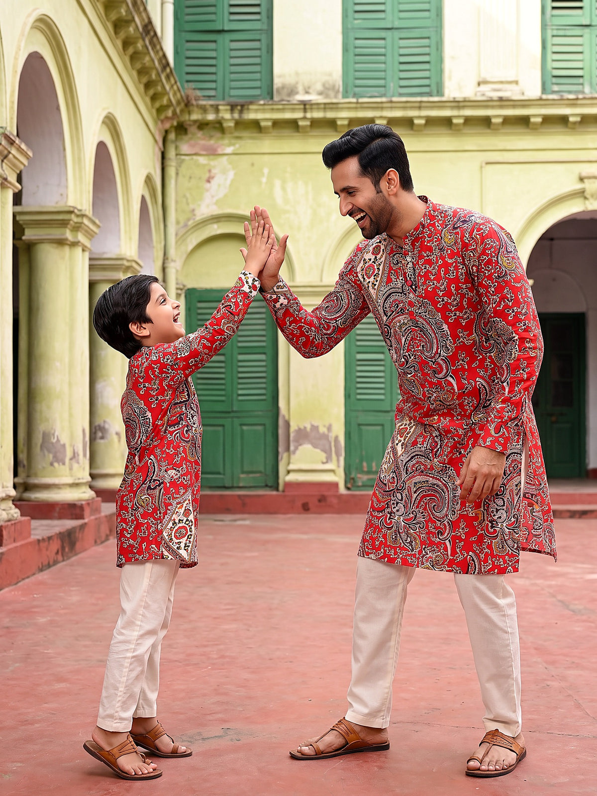 Baap Beta Red Paisley kurta - playful