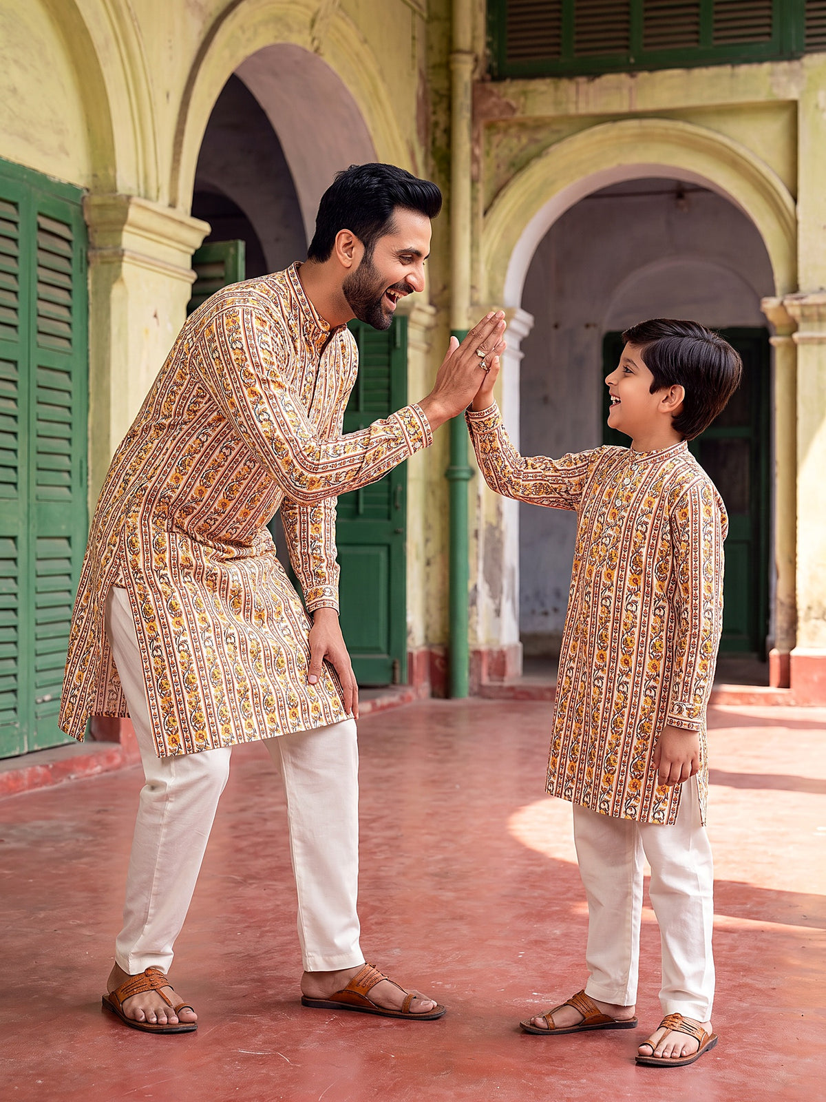 Baap Beta Ivory Yellow floral kurta - playful