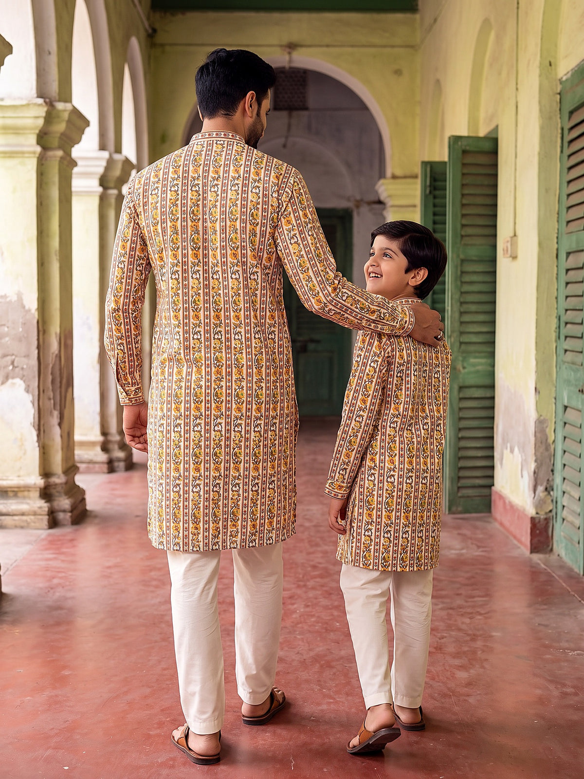 Baap Beta Ivory Yellow floral kurta - back view