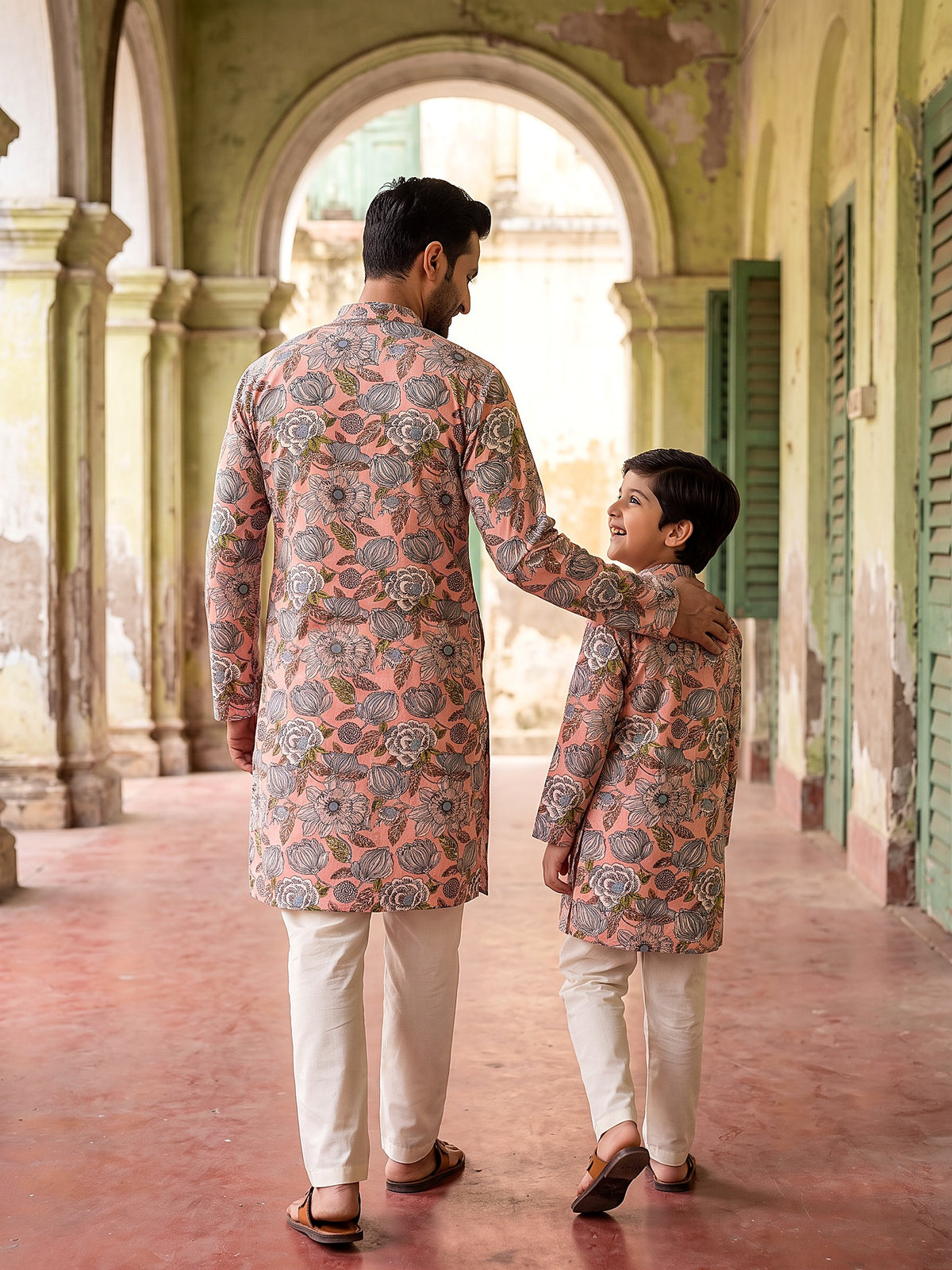 Back view of pink floral kurtas
