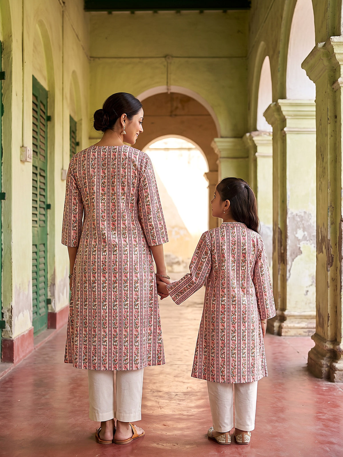 Maa Beti Pink floral kurti - back view