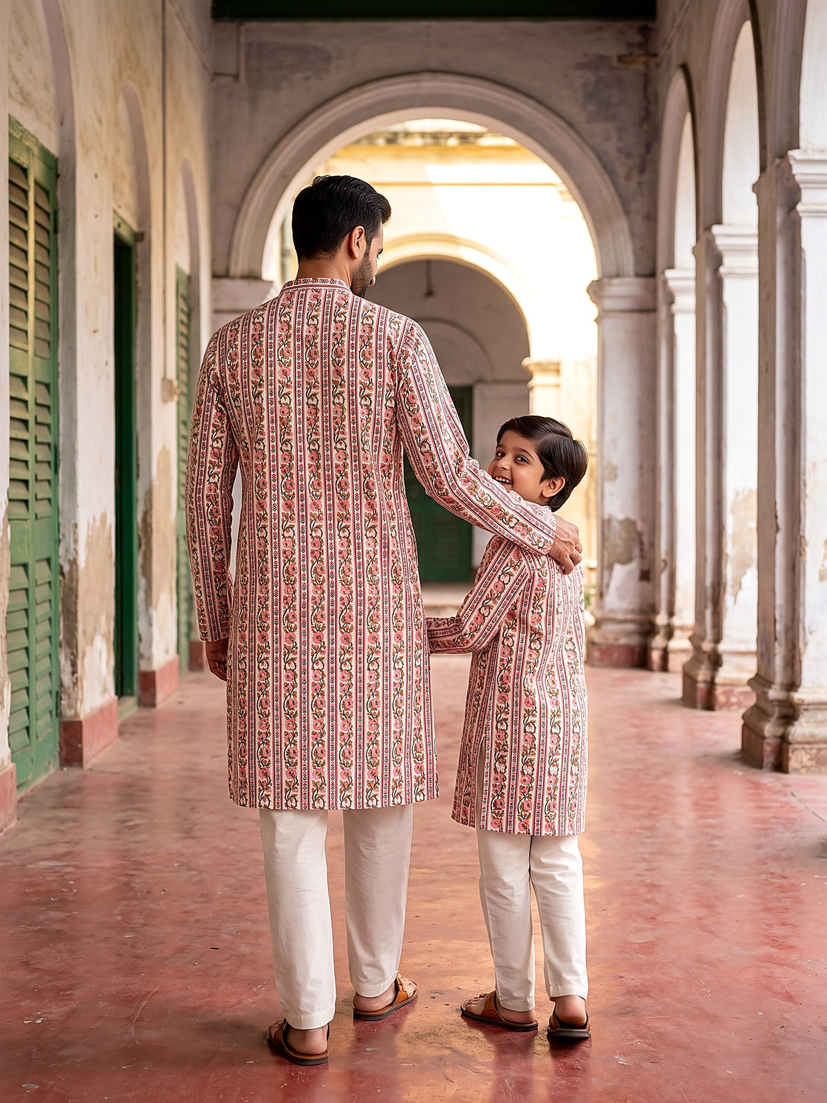 Baap Beta Pink floral kurta - back view