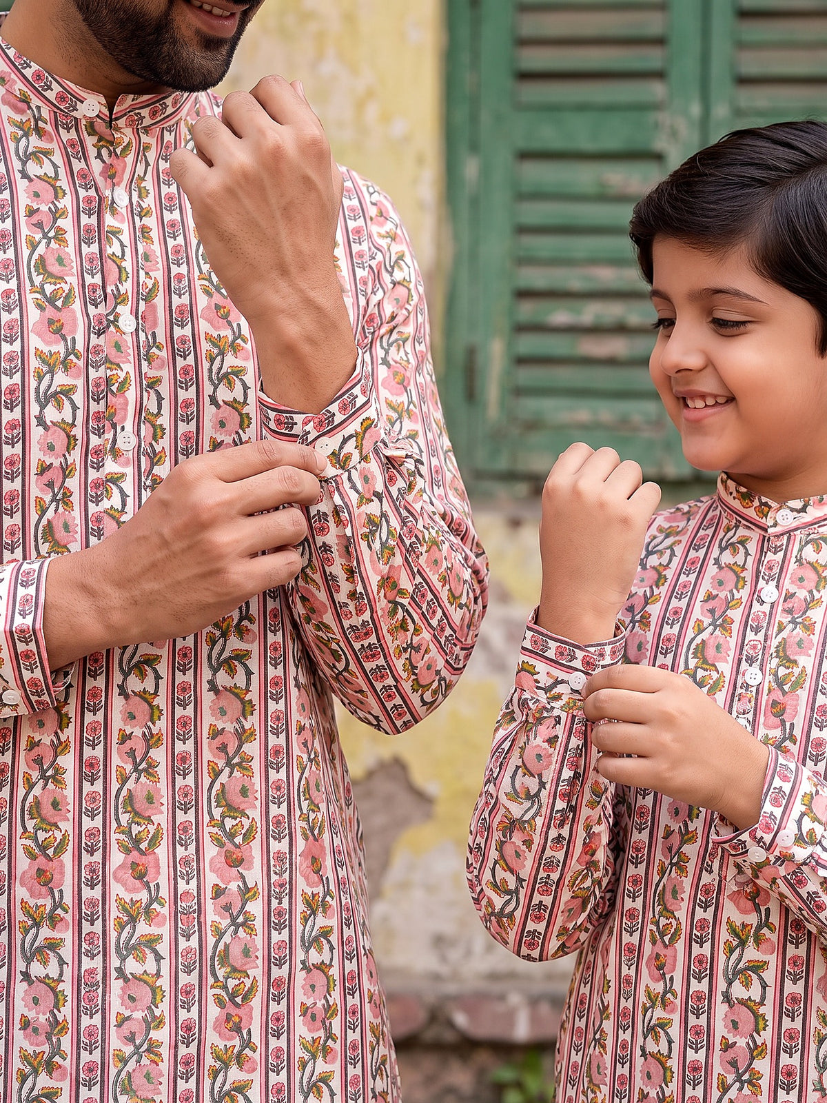 Baap Beta Pink floral kurta - cuff detail