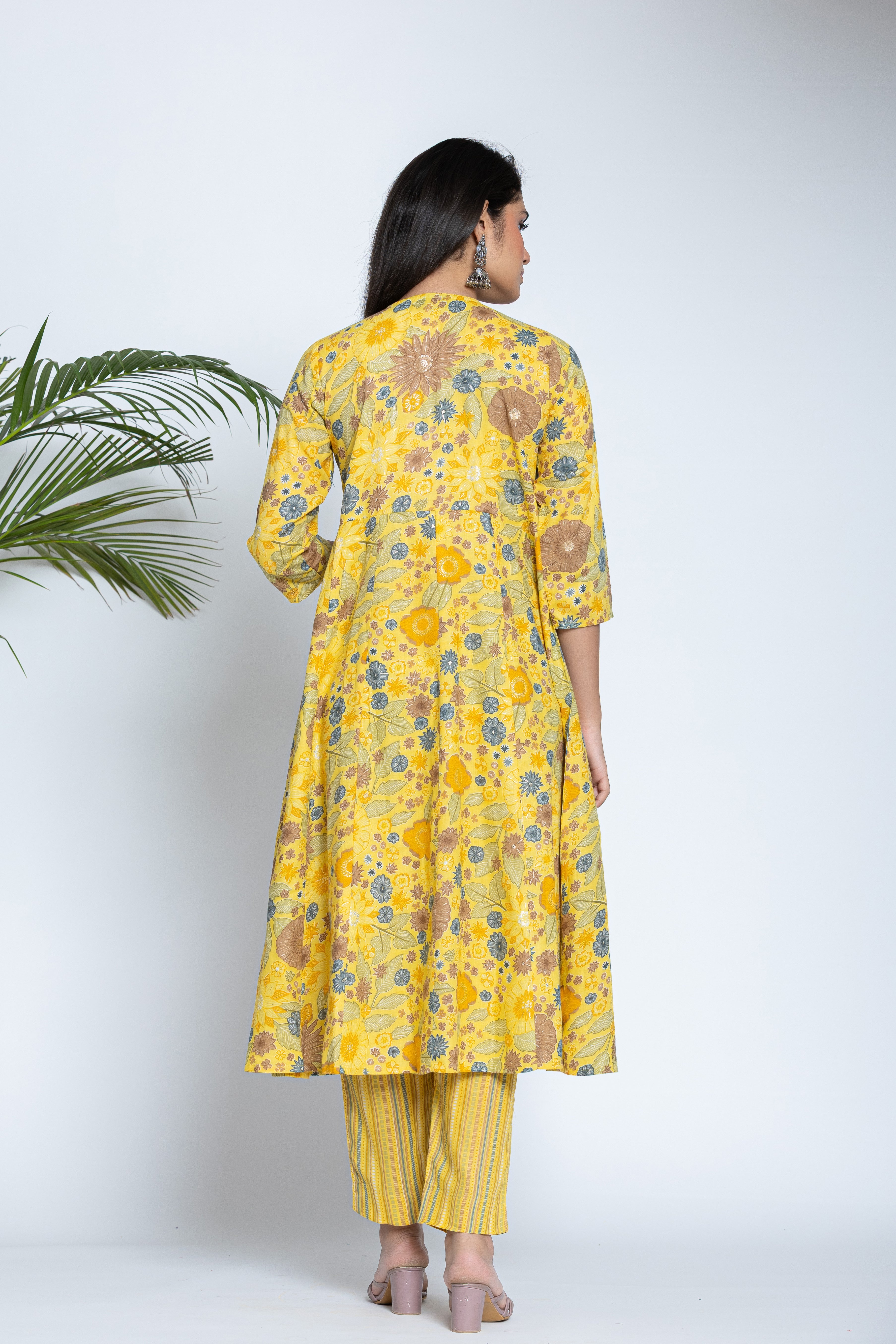 Ladies Yellow Floral Printed 3 Pcs Set
