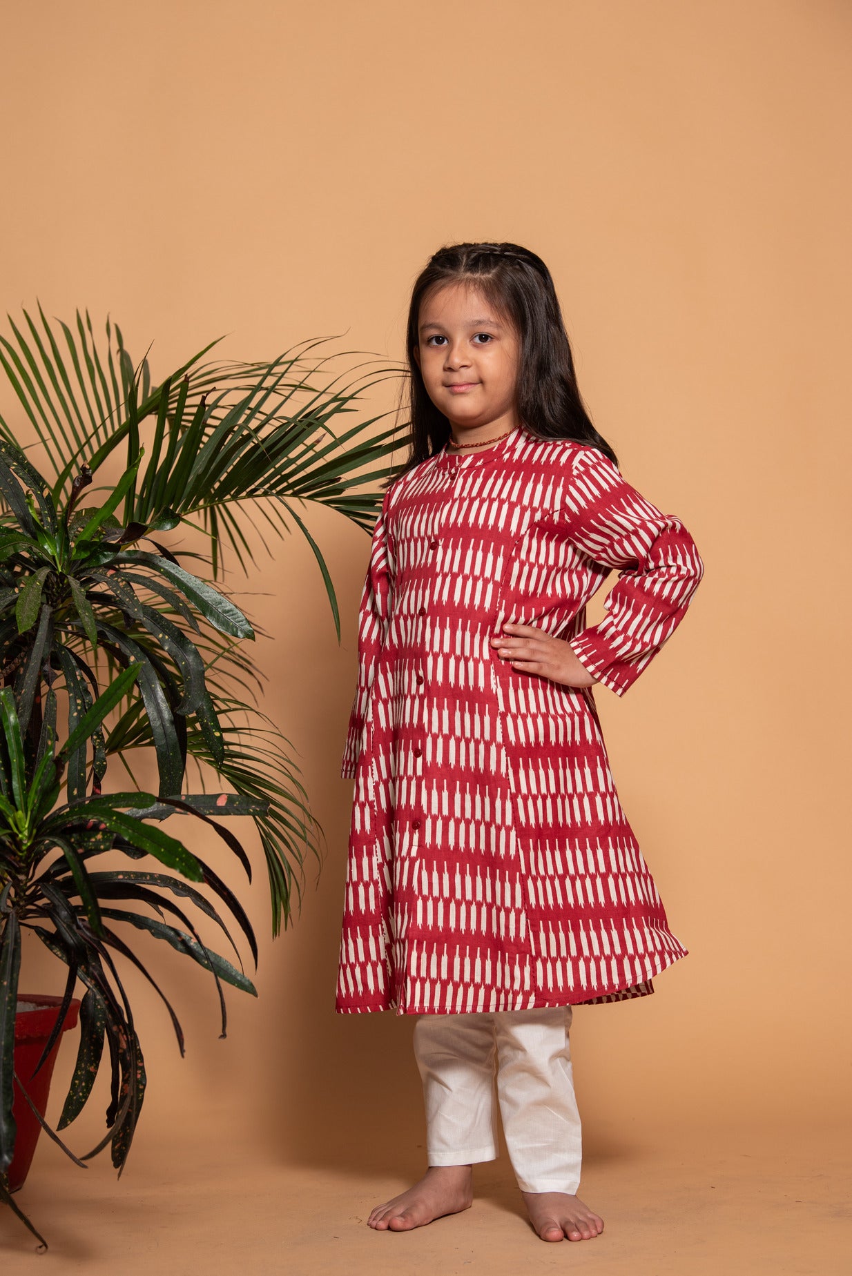 Maroon Temple Cotton Printed Girl's Kurti