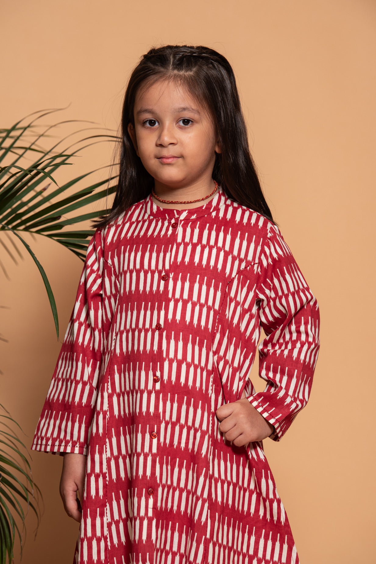 Maroon Temple Cotton Printed Girl's Kurti