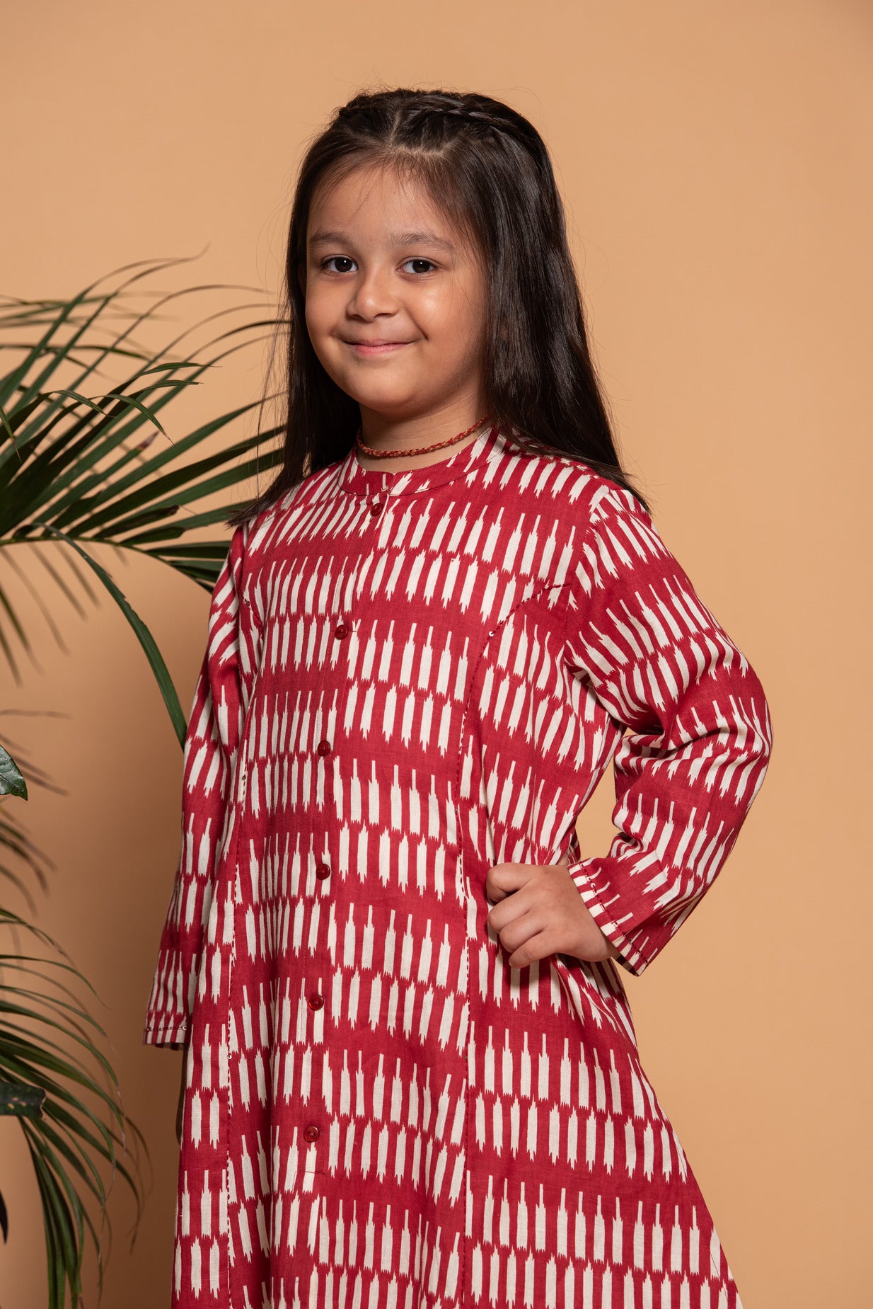 Maroon Temple Cotton Printed Girl's Kurti