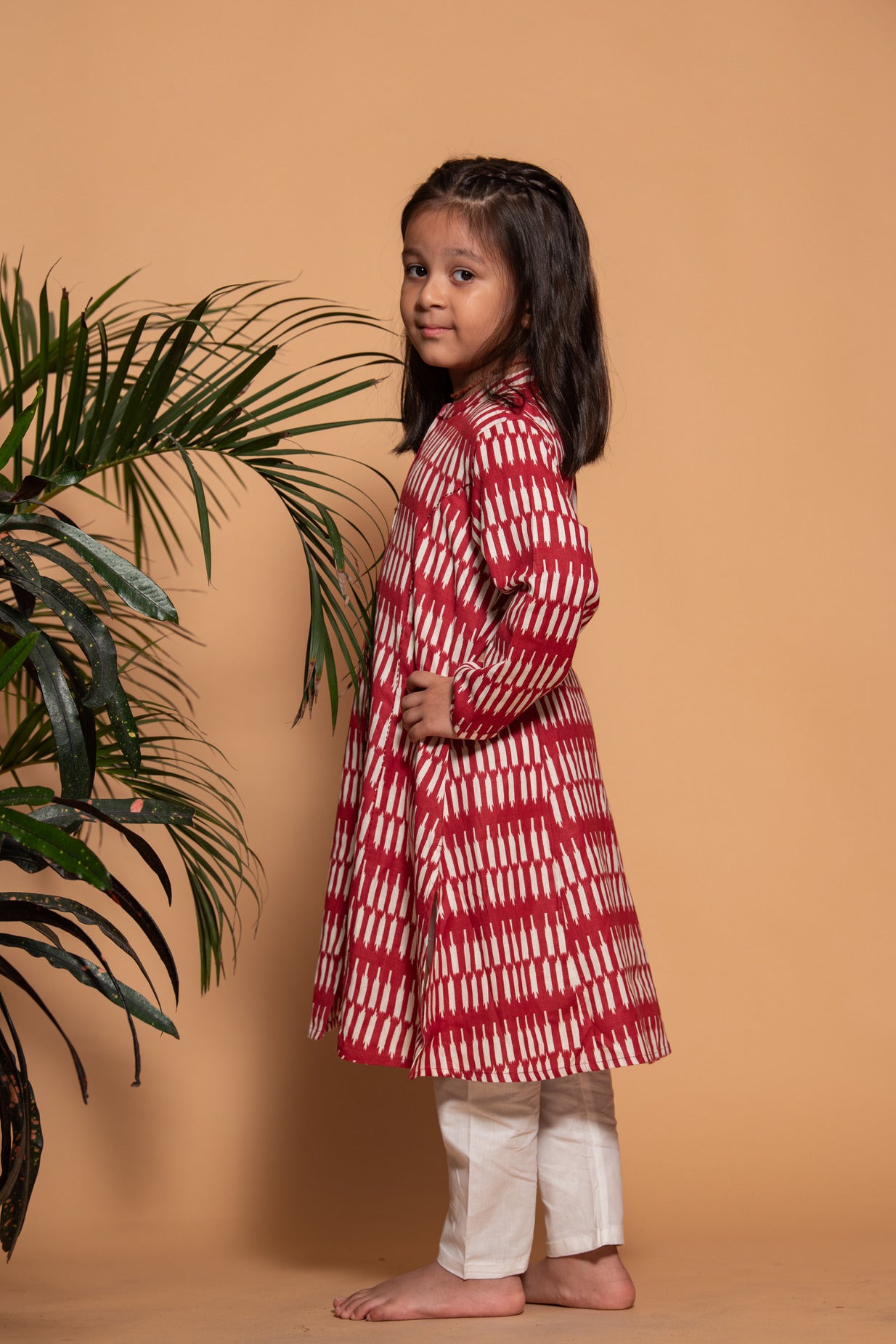 Maroon Temple Cotton Printed Girl's Kurti