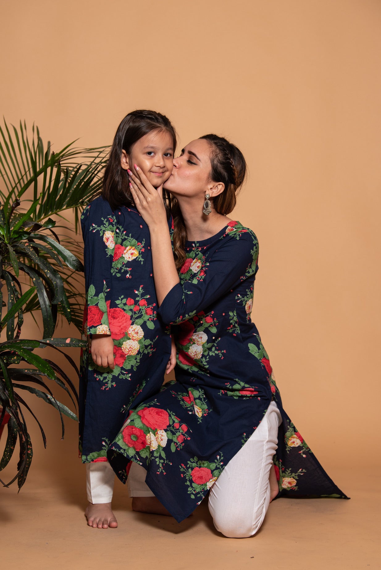 Mid Night Blue Floral Printed Cotton Kurti