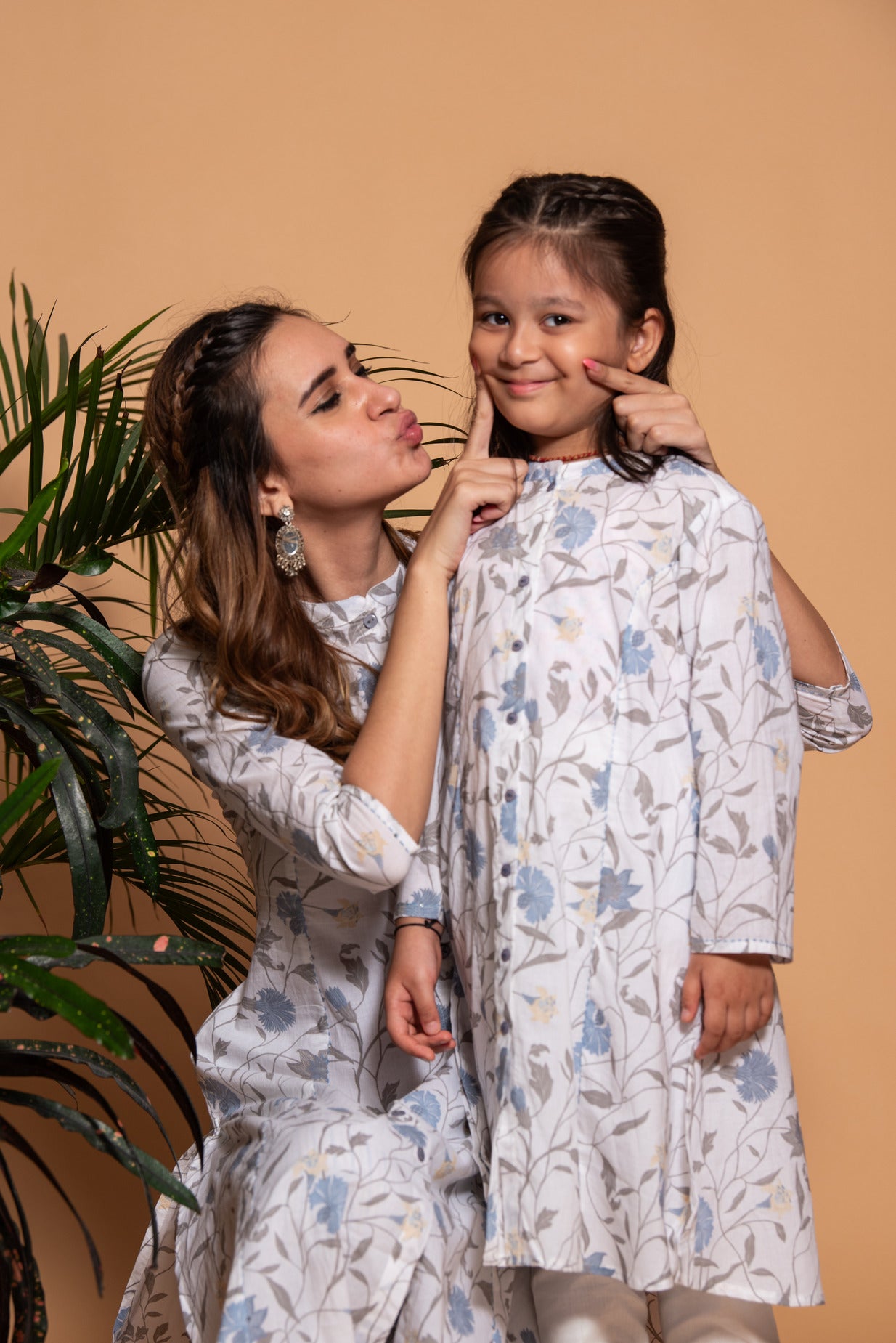 White With Grey Floral Printed Cotton Kurti