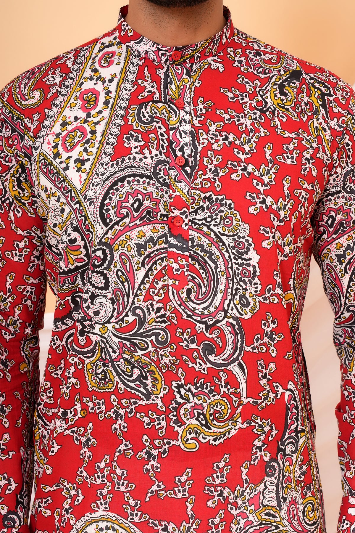 Traditional Paisley Printed Floral Kurta For Beta Red