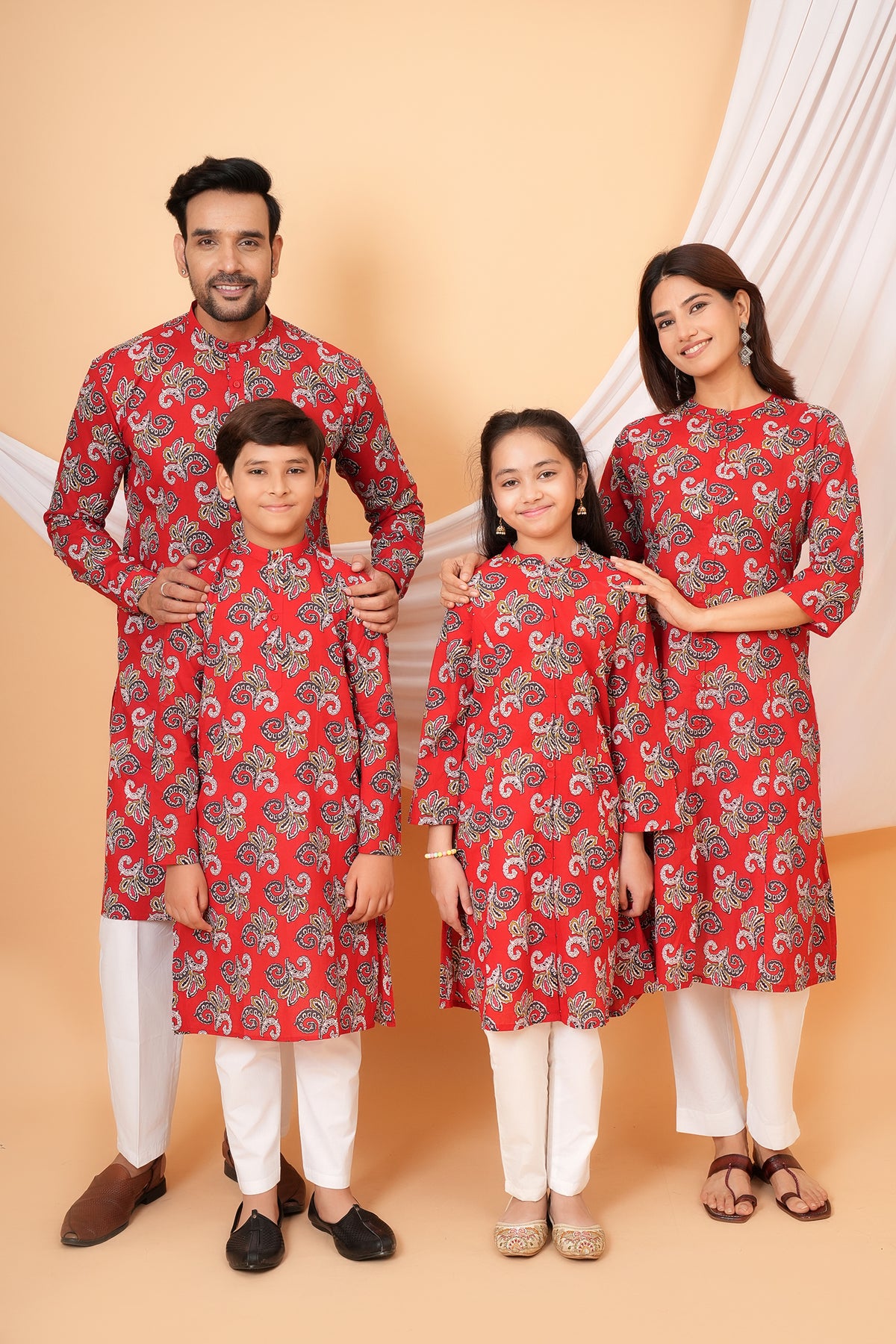 Traditional Kurta With Multicolor Floral Work for Beta-Bold Red