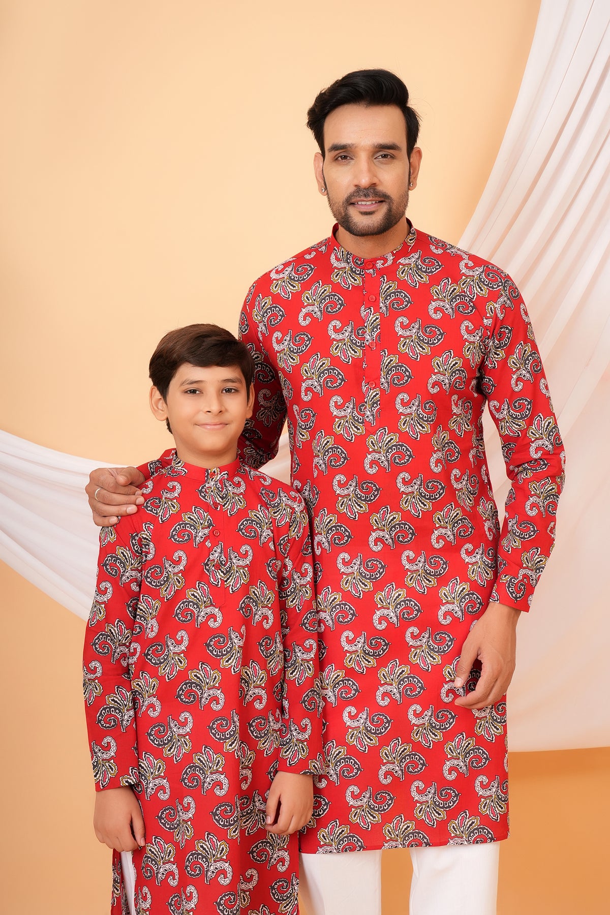 Traditional Kurta With Multicolor Floral Work for Beta-Bold Red