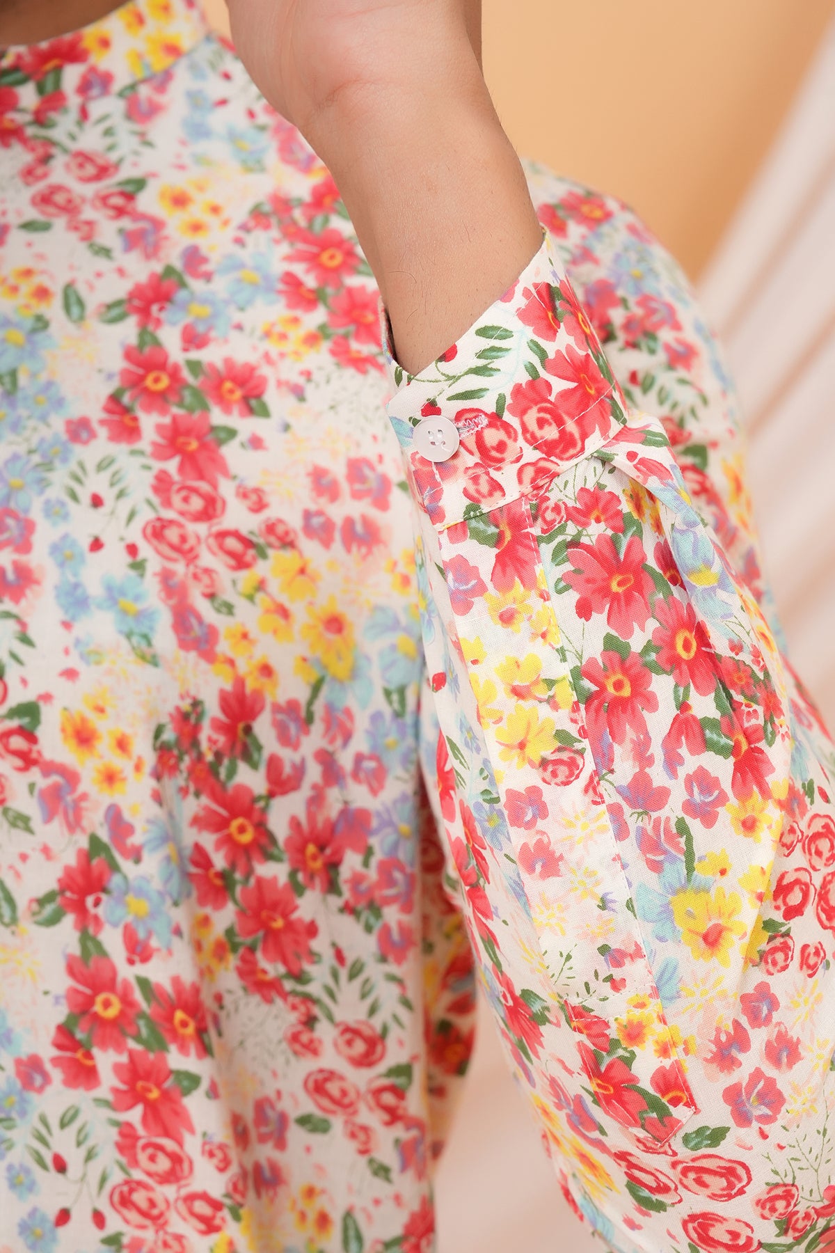 Aesthetic Multicolor All Over Printed Mandarin Collar Cotton Kurta For Father