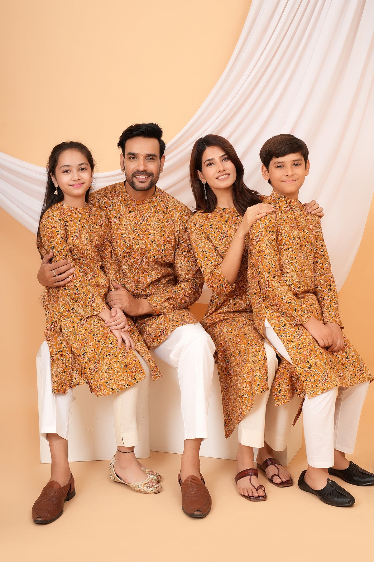 Kalamkari Inspired Paisley, Floral and Leafy Printed Kurta For Beta- Mustard