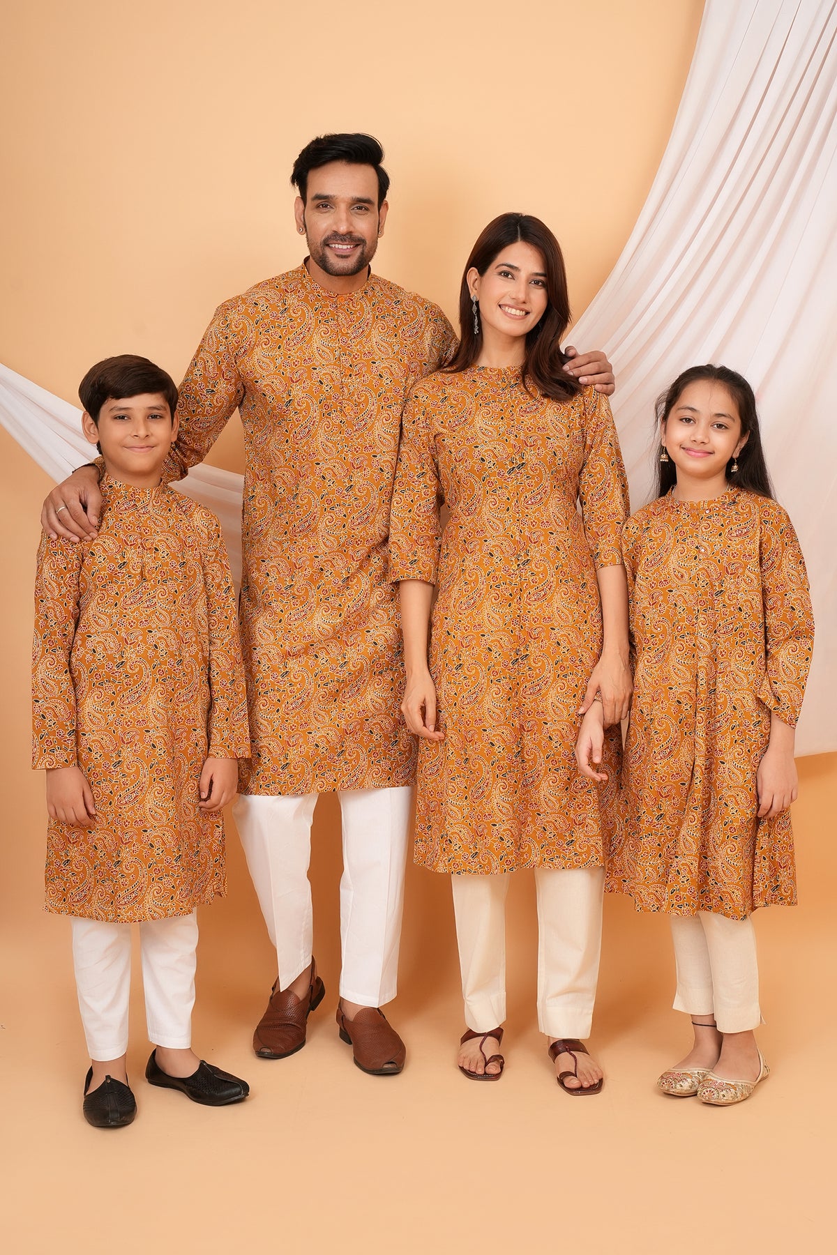 Kalamkari Inspired Paisley, Floral and Leafy Printed Kurta For Beta- Mustard