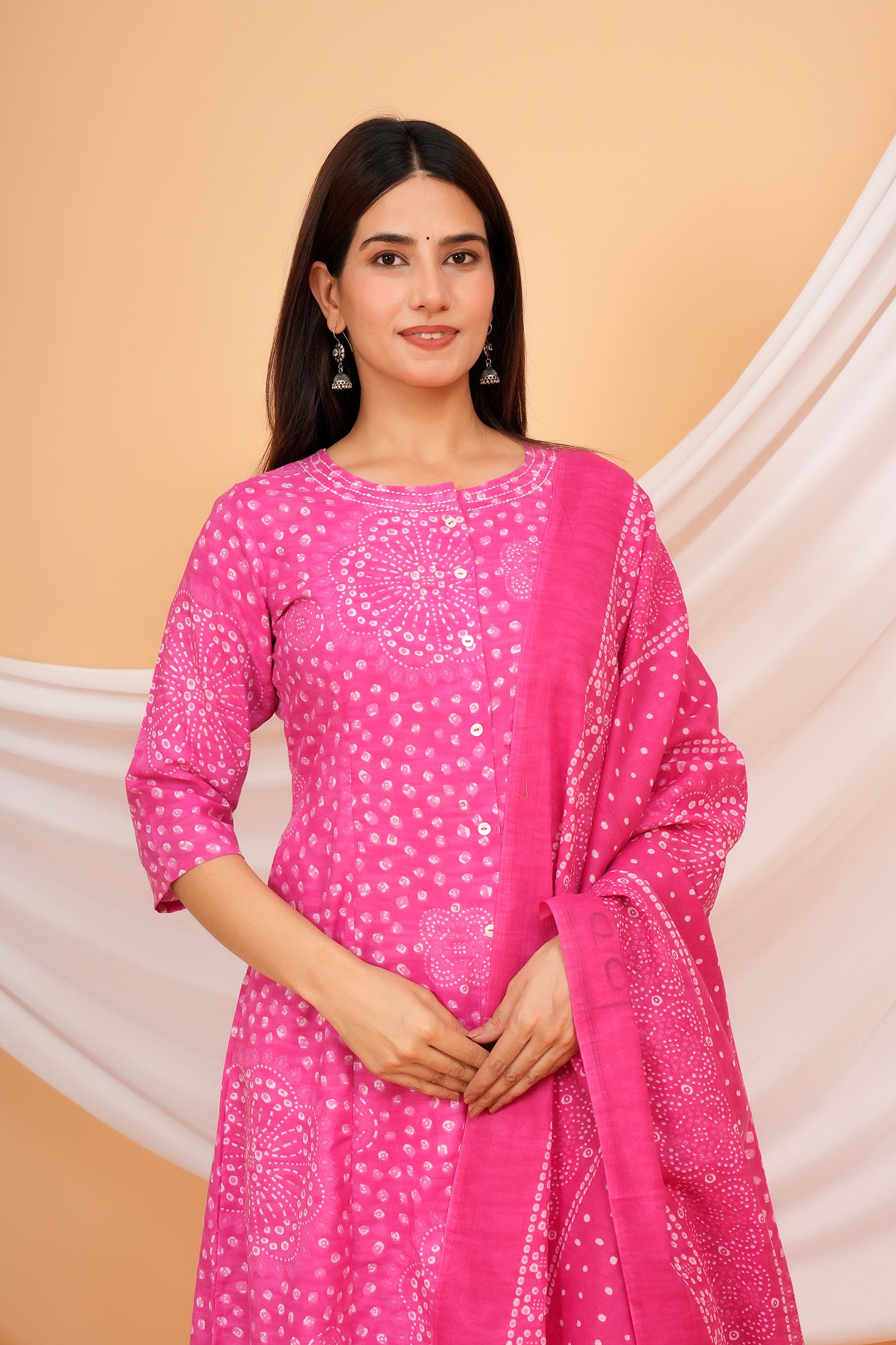 Jaipuri Floral Printed Ladies Traditional Ethnic Wear 3 Pcs Set - Pink