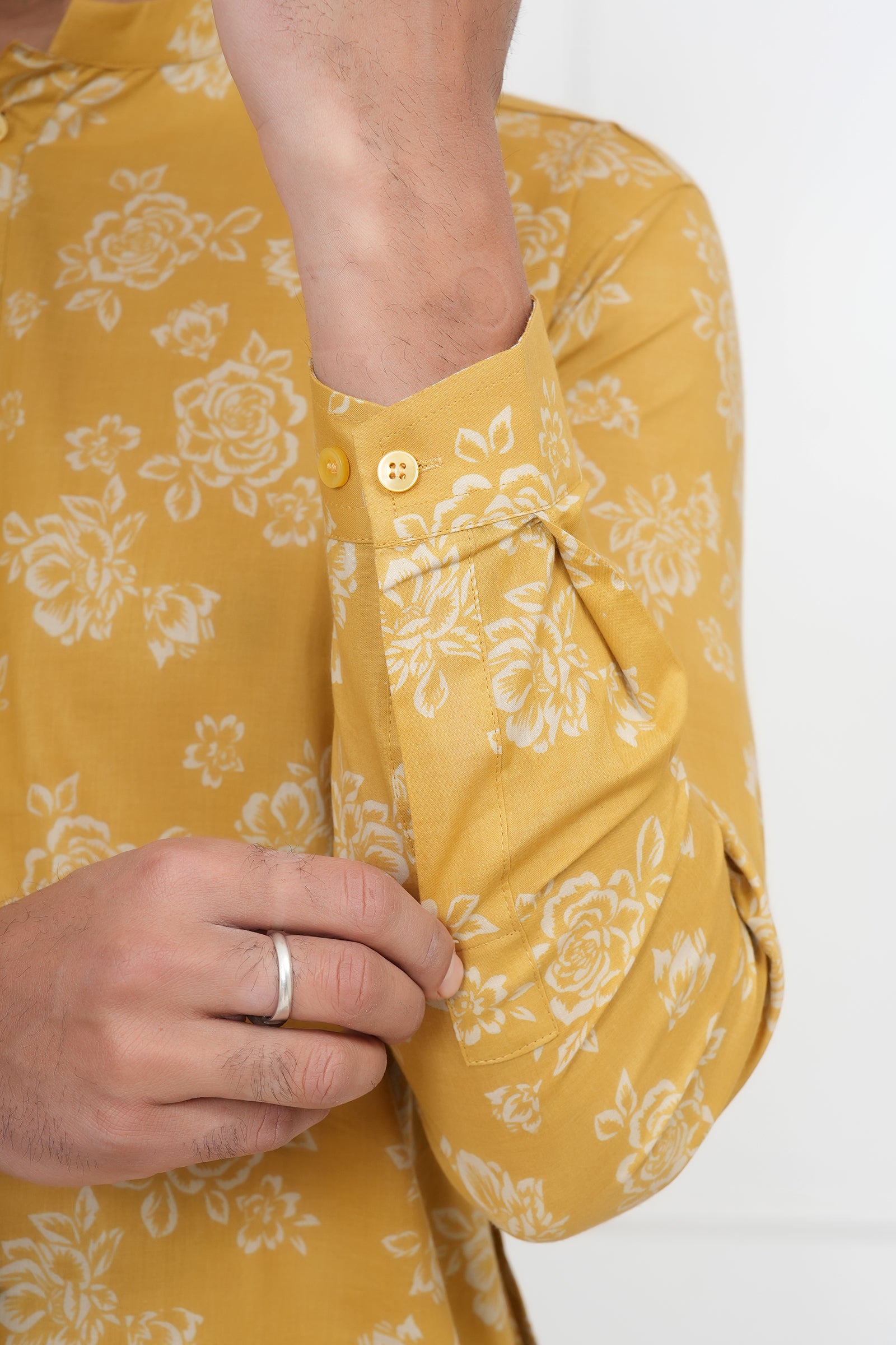 Yellow Men Flower Printed Cotton Kurti