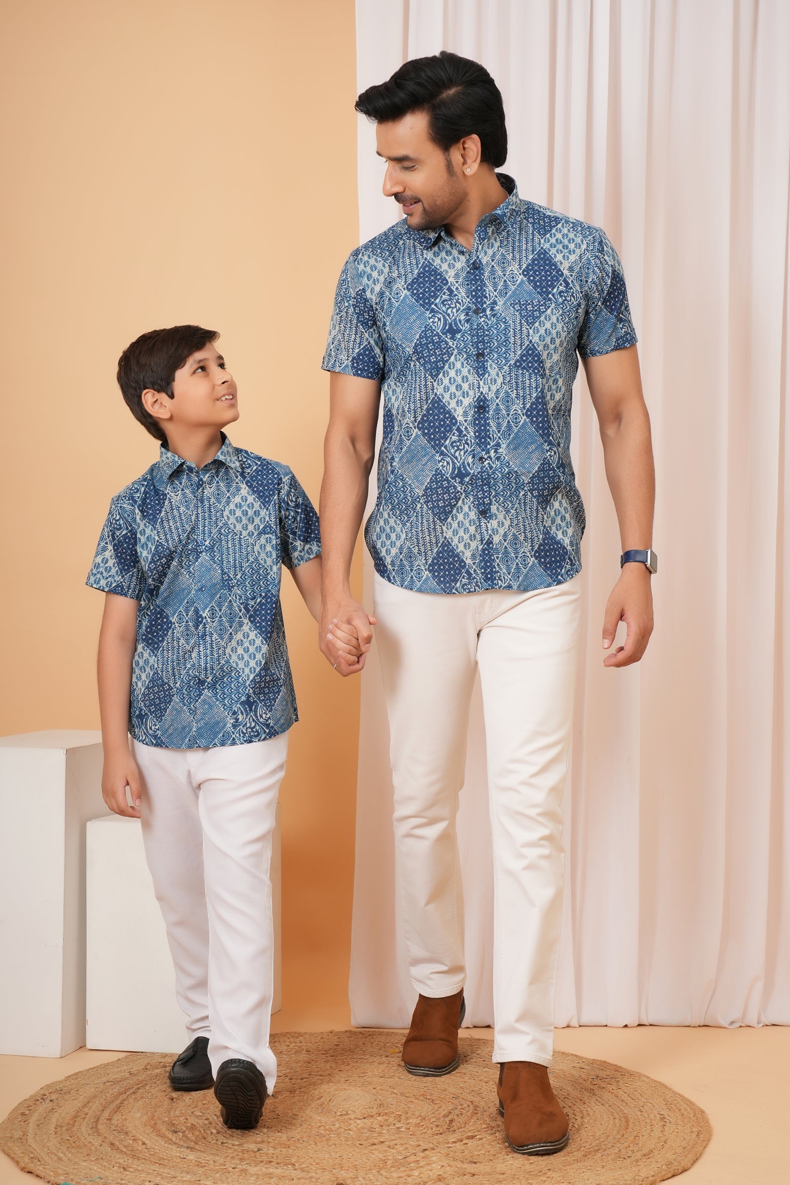 Blue Checkered Printed Baap Beta Shirt