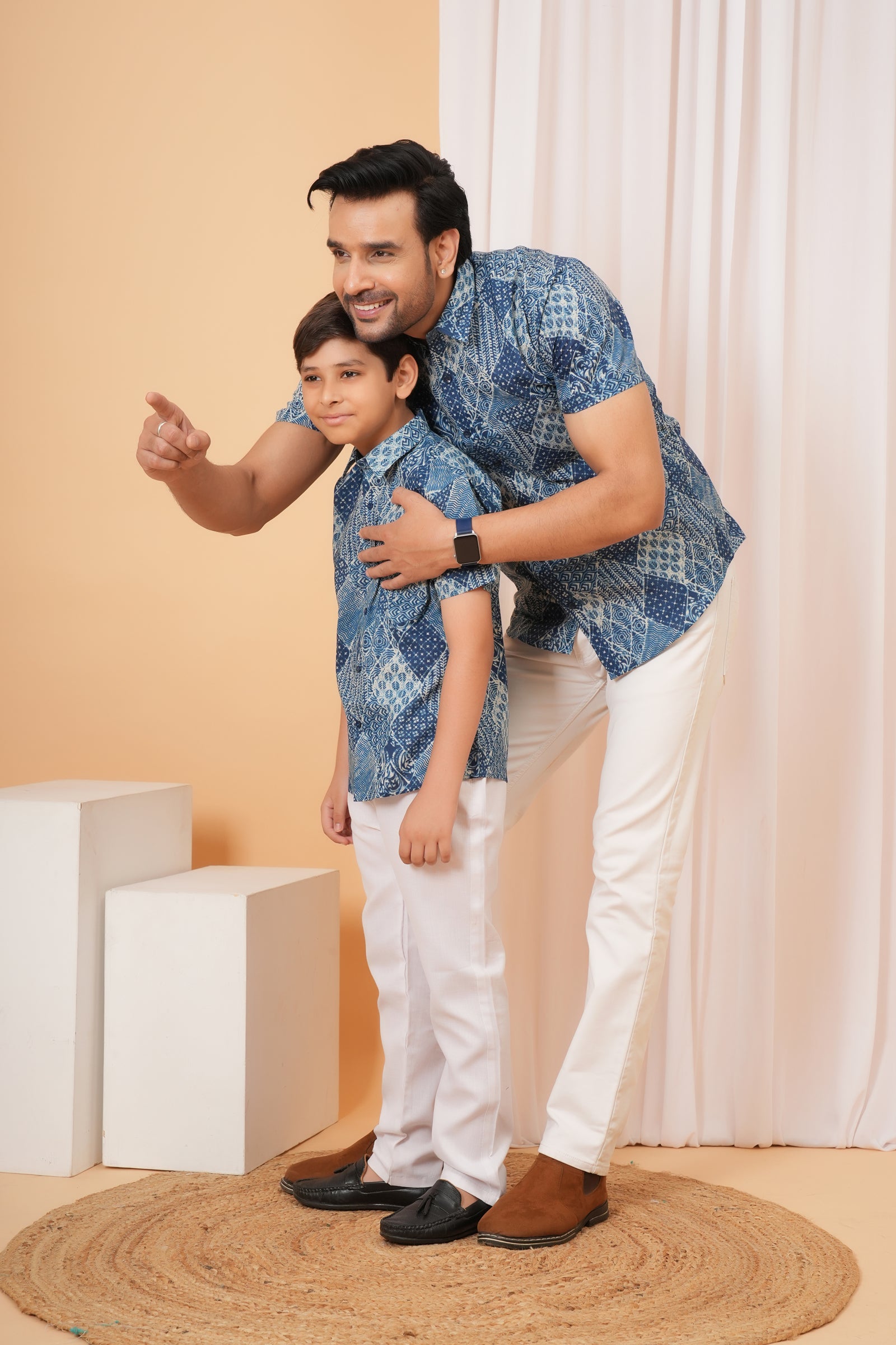 Blue Checkered Printed Baap Beta Shirt