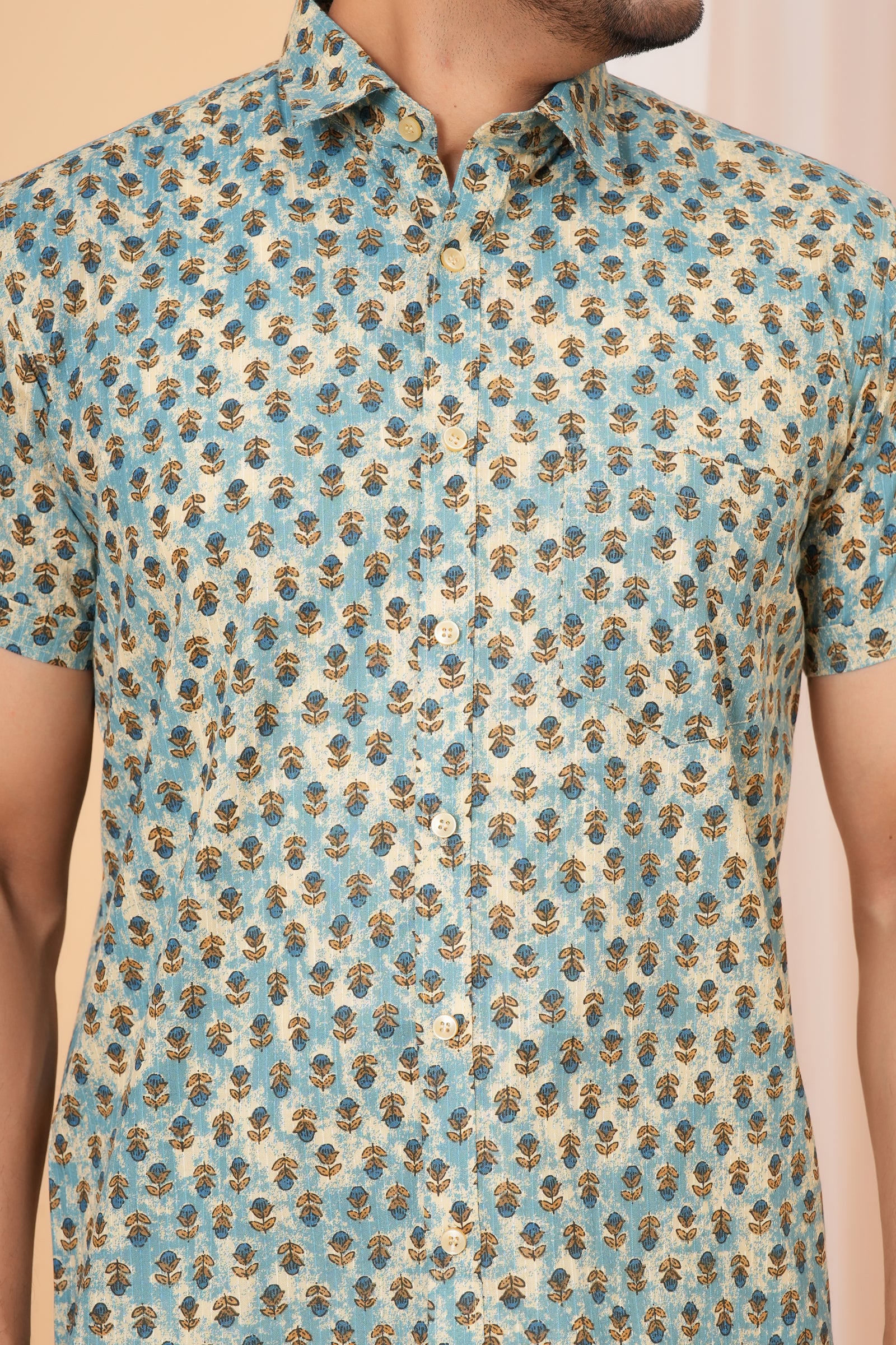 Blue Vintage Floral Motif Cotton Baap Beta Duo Shirt
