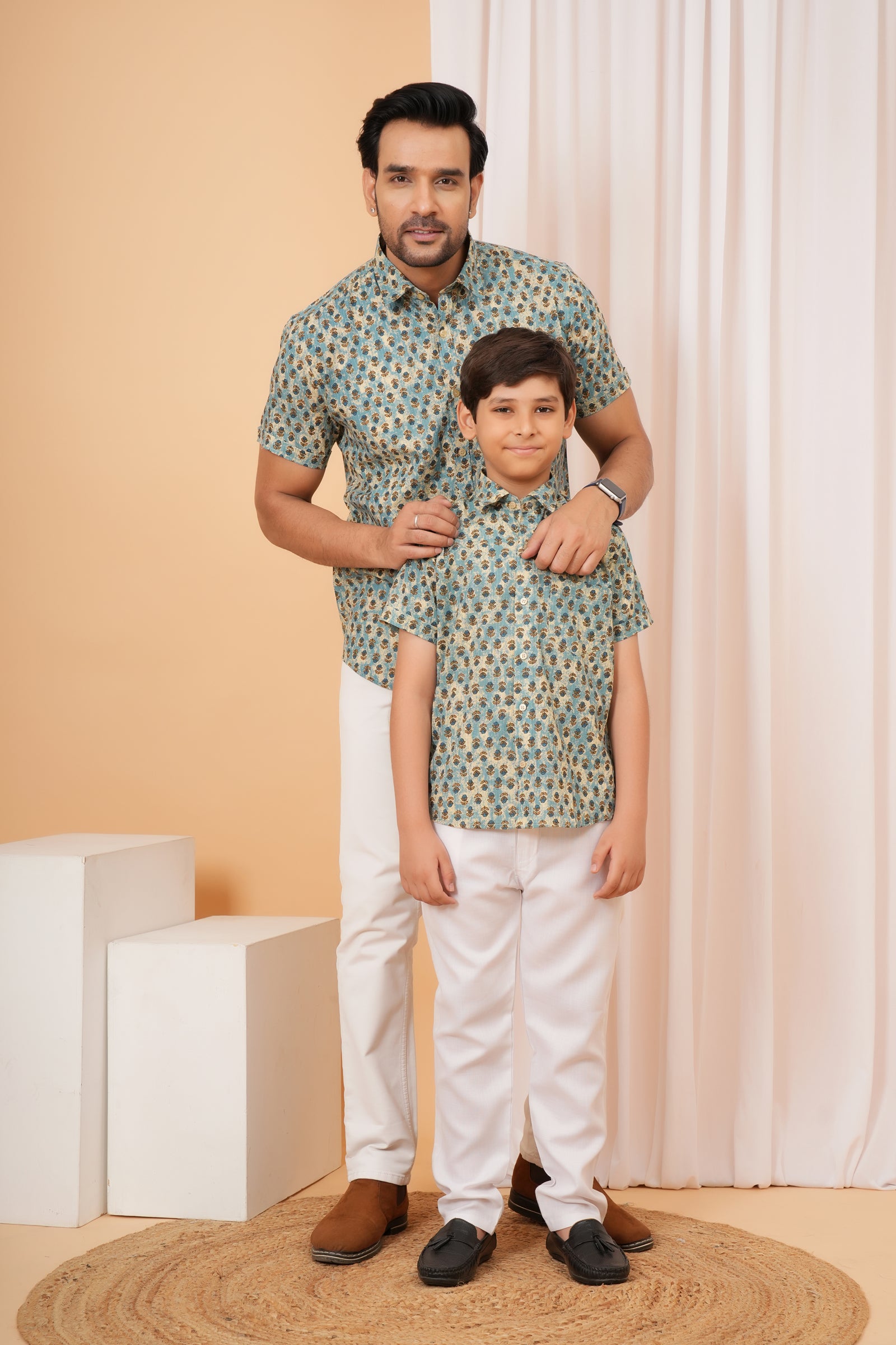 Blue Vintage Floral Motif Cotton Baap Beta Duo Shirt