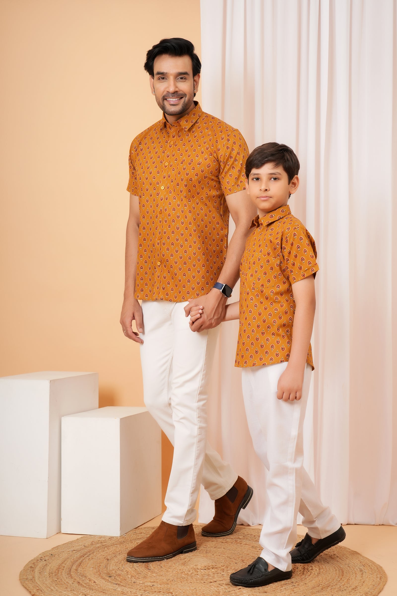 Rust Yellow Tribal Block Printed Cotton Baap Beta Duo