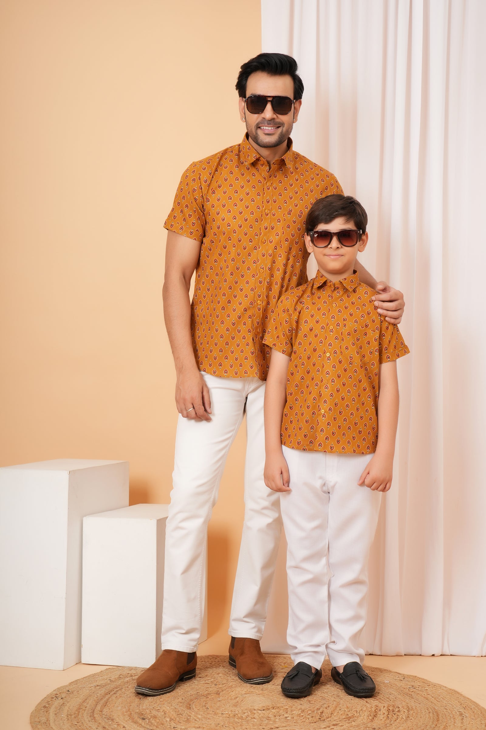 Rust Yellow Tribal Block Printed Cotton Baap Beta Duo