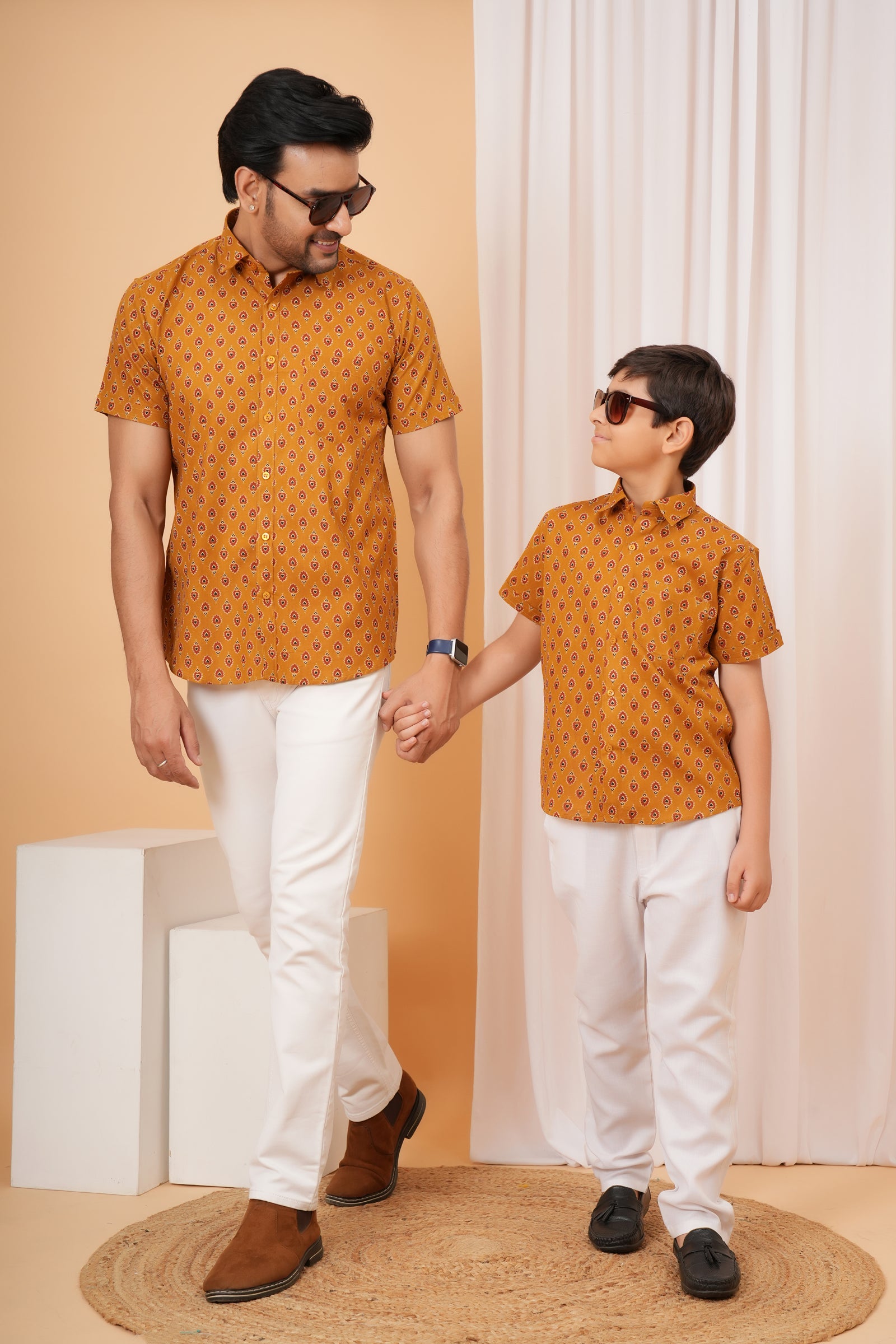 Rust Yellow Tribal Block Printed Cotton Baap Beta Duo