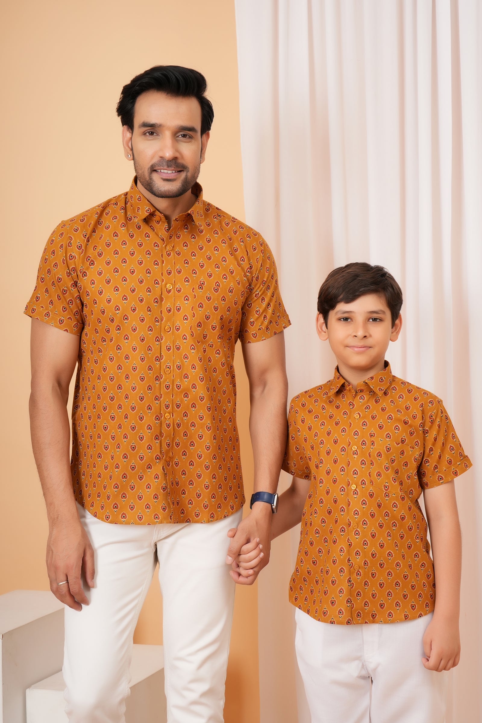 Rust Yellow Tribal Block Printed Cotton Baap Beta Duo