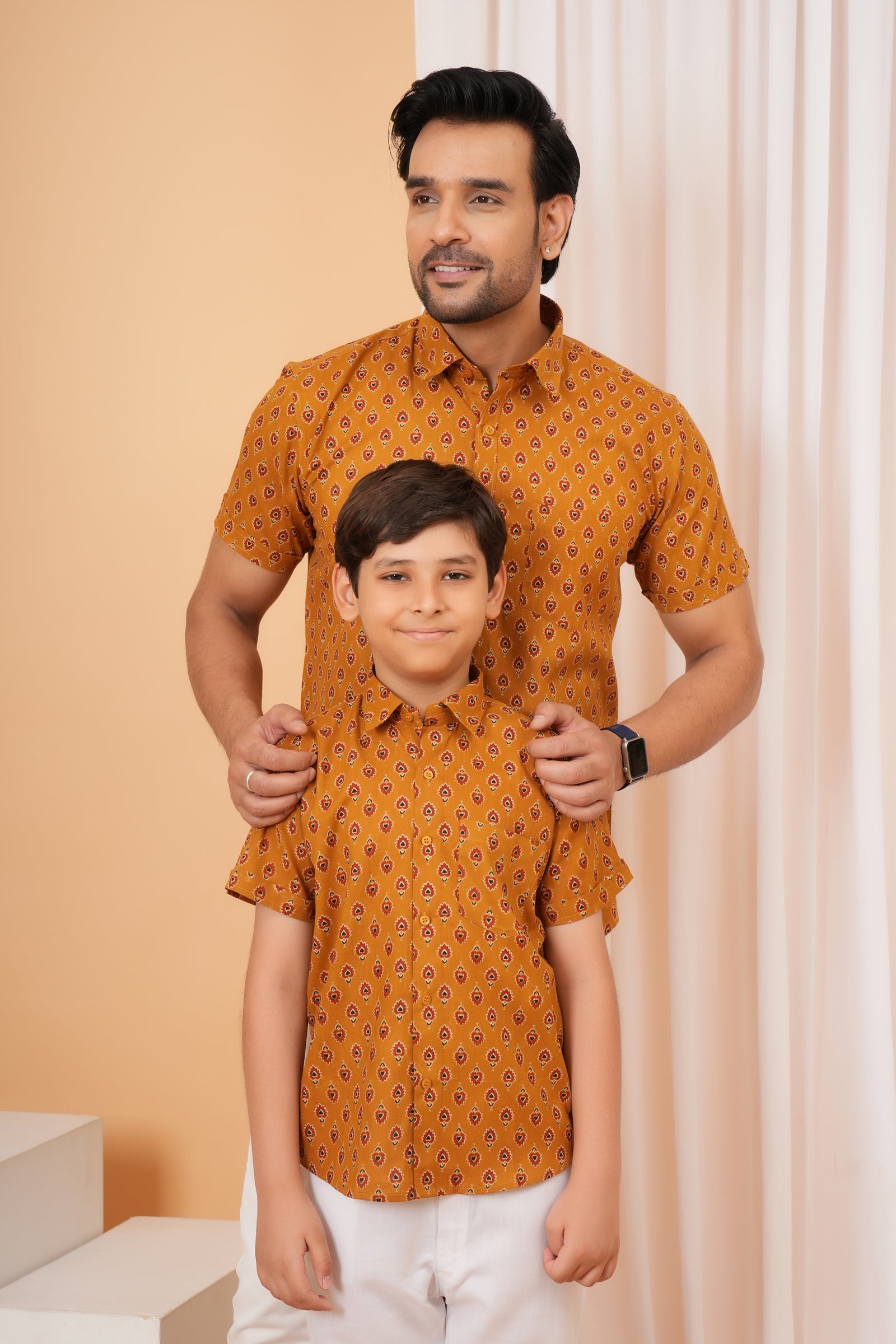 Rust Yellow Tribal Block Printed Cotton Baap Beta Duo