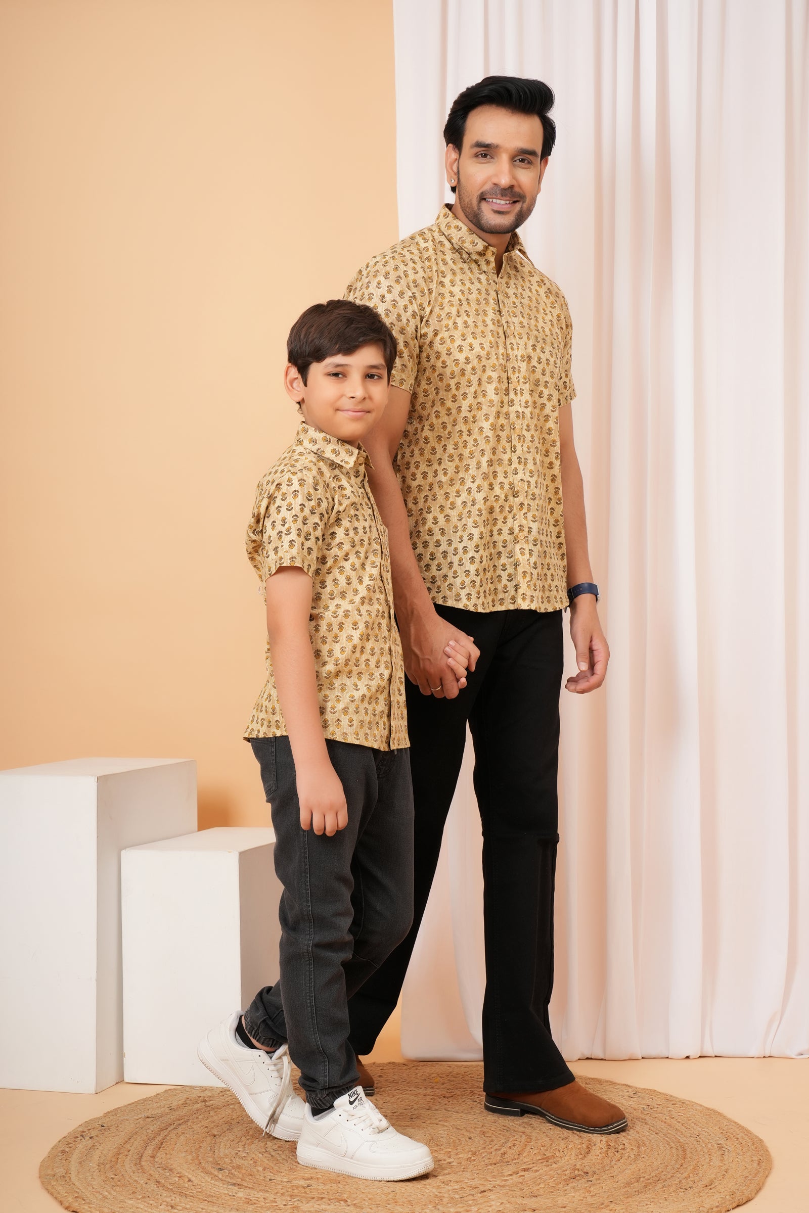 Beige Vintage Floral Motif Cotton Baap Beta Duo Shirt