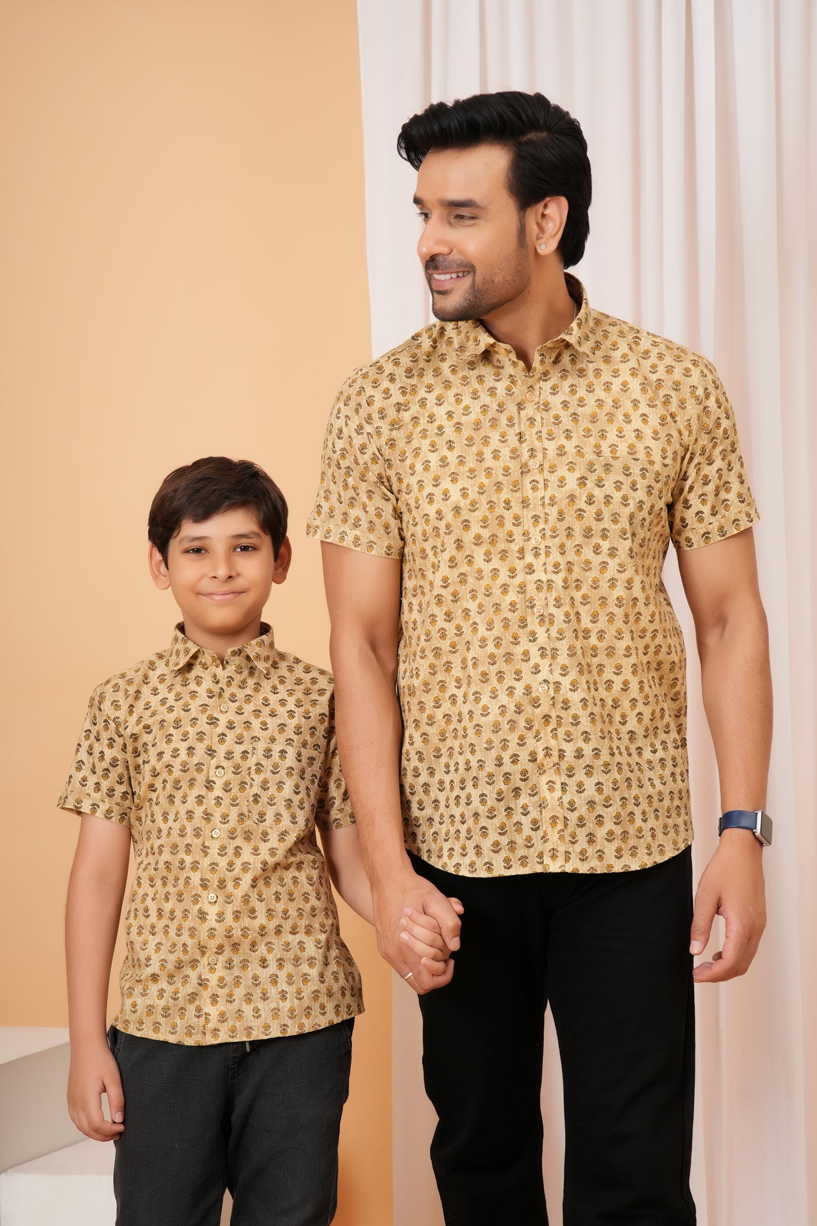 Beige Vintage Floral Motif Cotton Baap Beta Duo Shirt