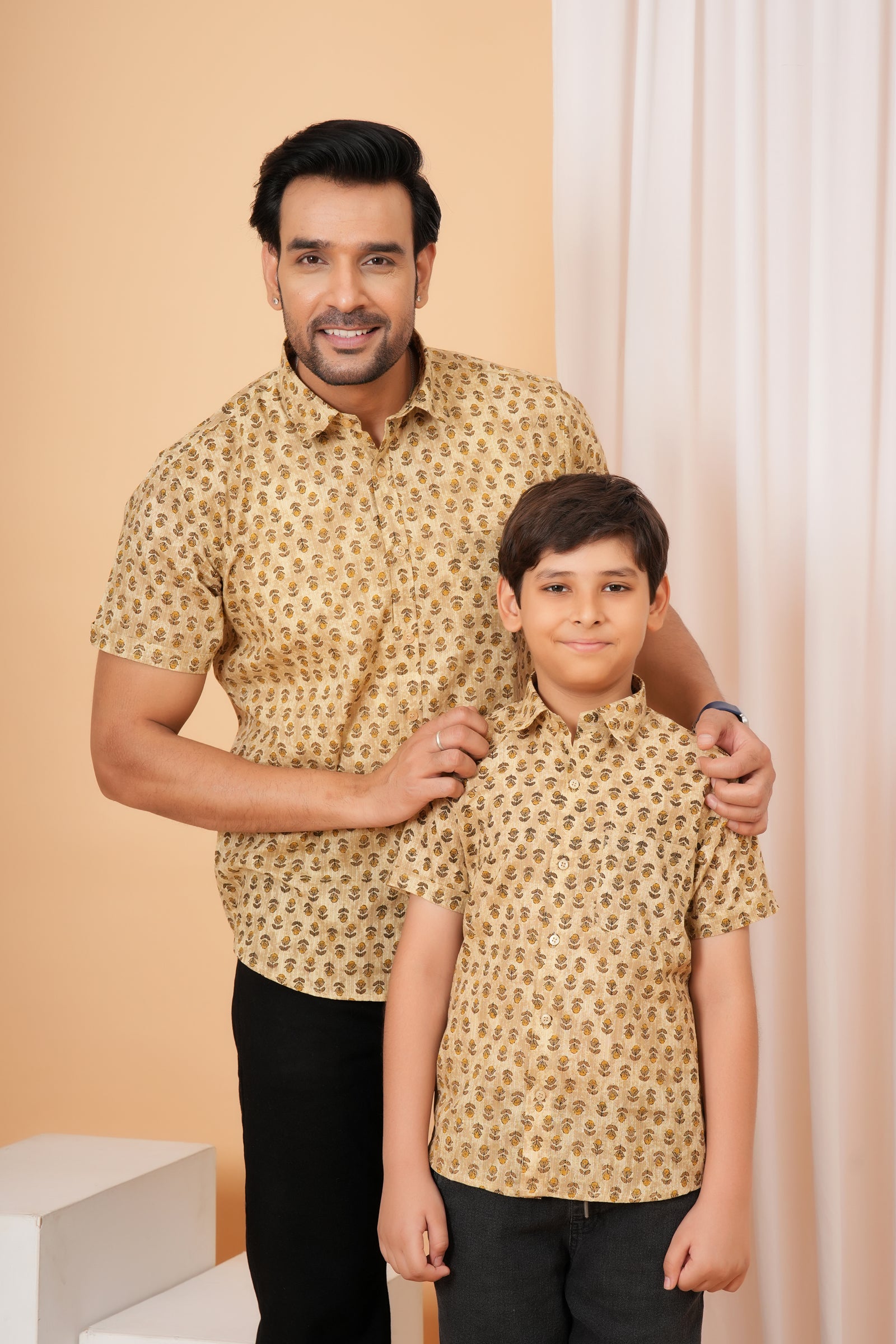Beige Vintage Floral Motif Cotton Baap Beta Duo Shirt