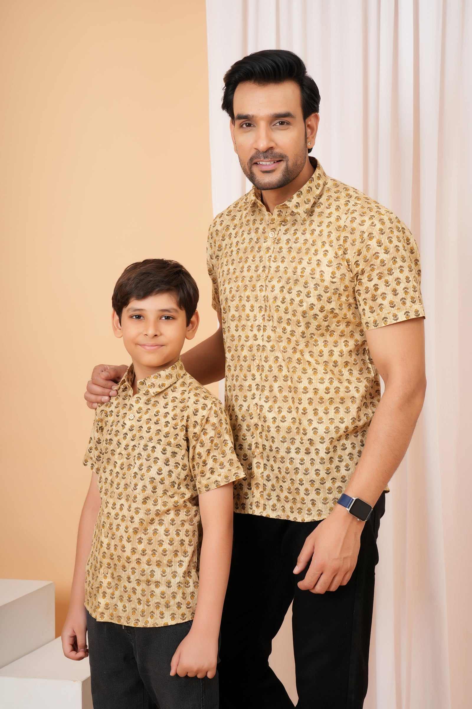 Beige Vintage Floral Motif Cotton Baap Beta Duo Shirt