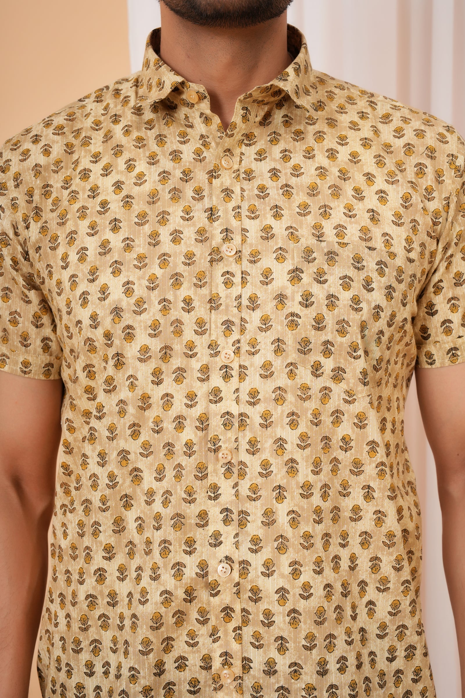 Beige Vintage Floral Motif Cotton Baap Beta Duo Shirt