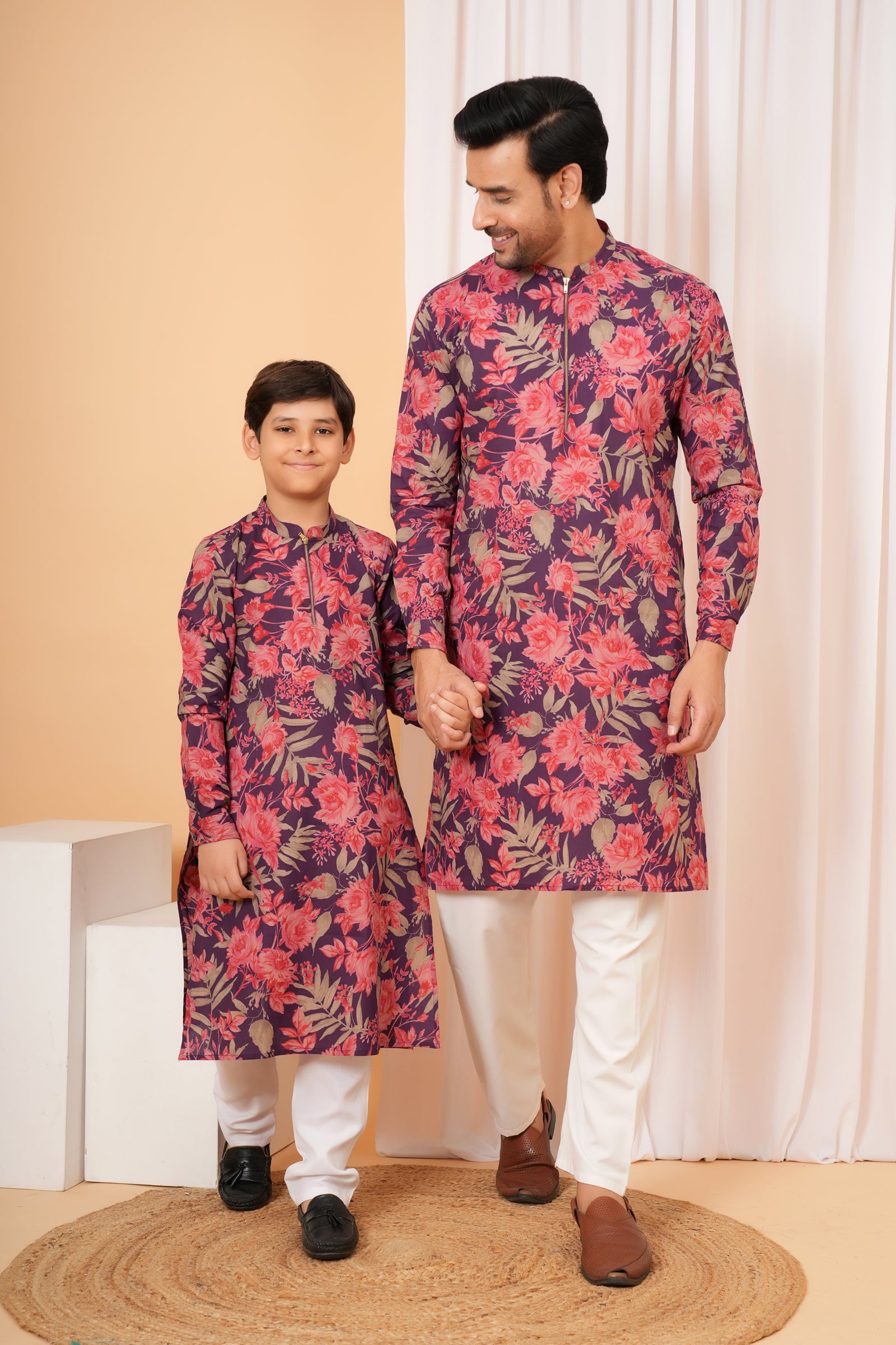 Purple Floral printed kurta Baap Beta Duo