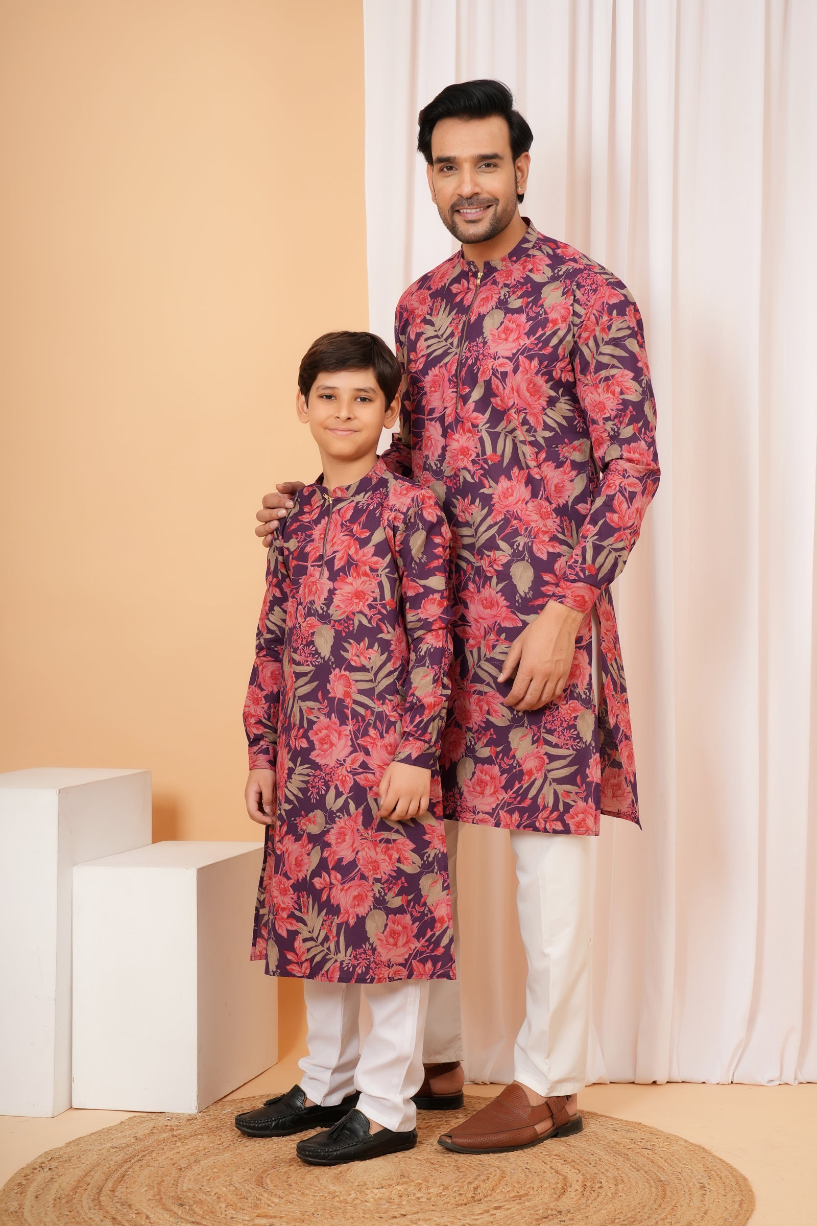 Purple Floral printed kurta Baap Beta Duo