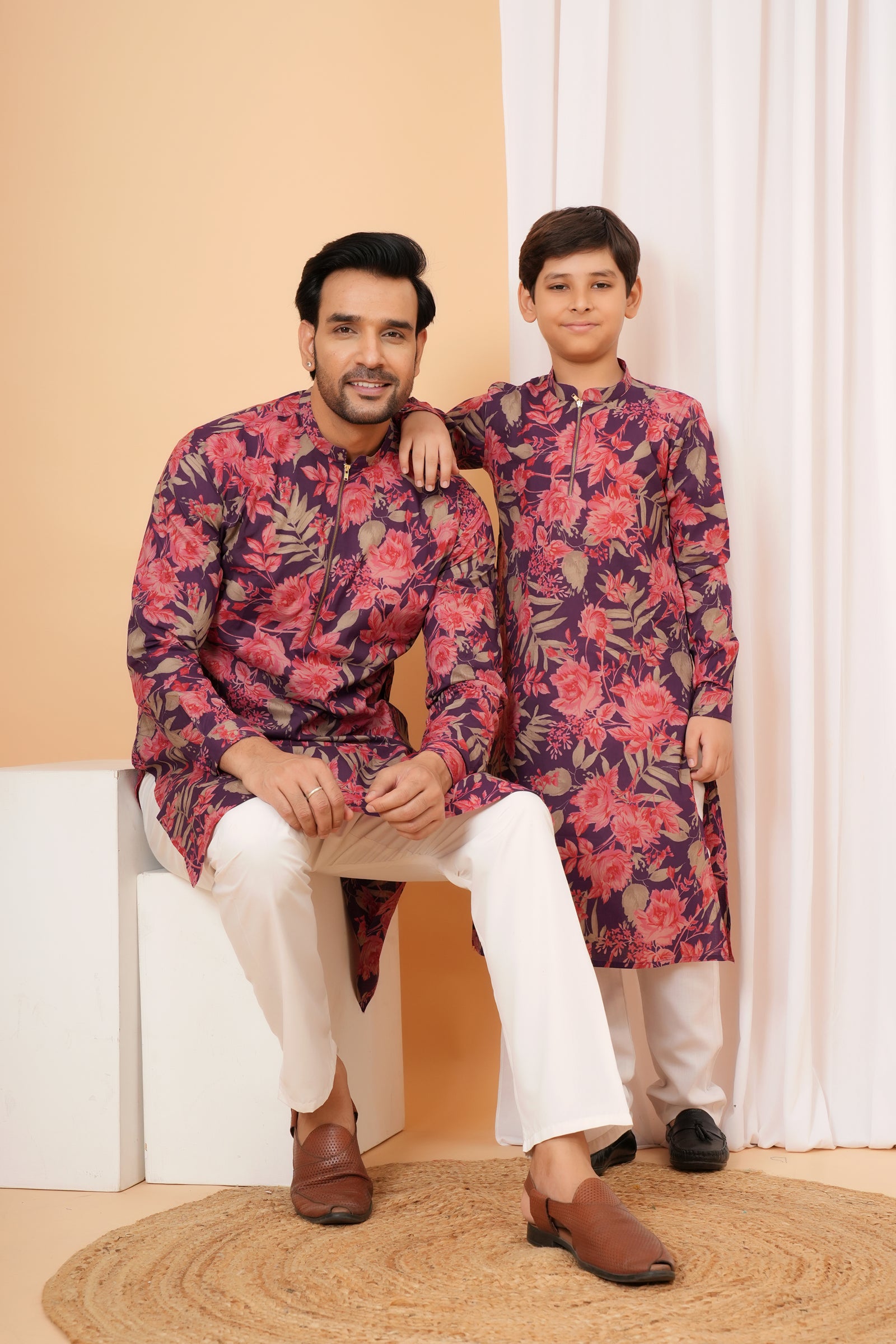 Purple Floral printed kurta Baap Beta Duo