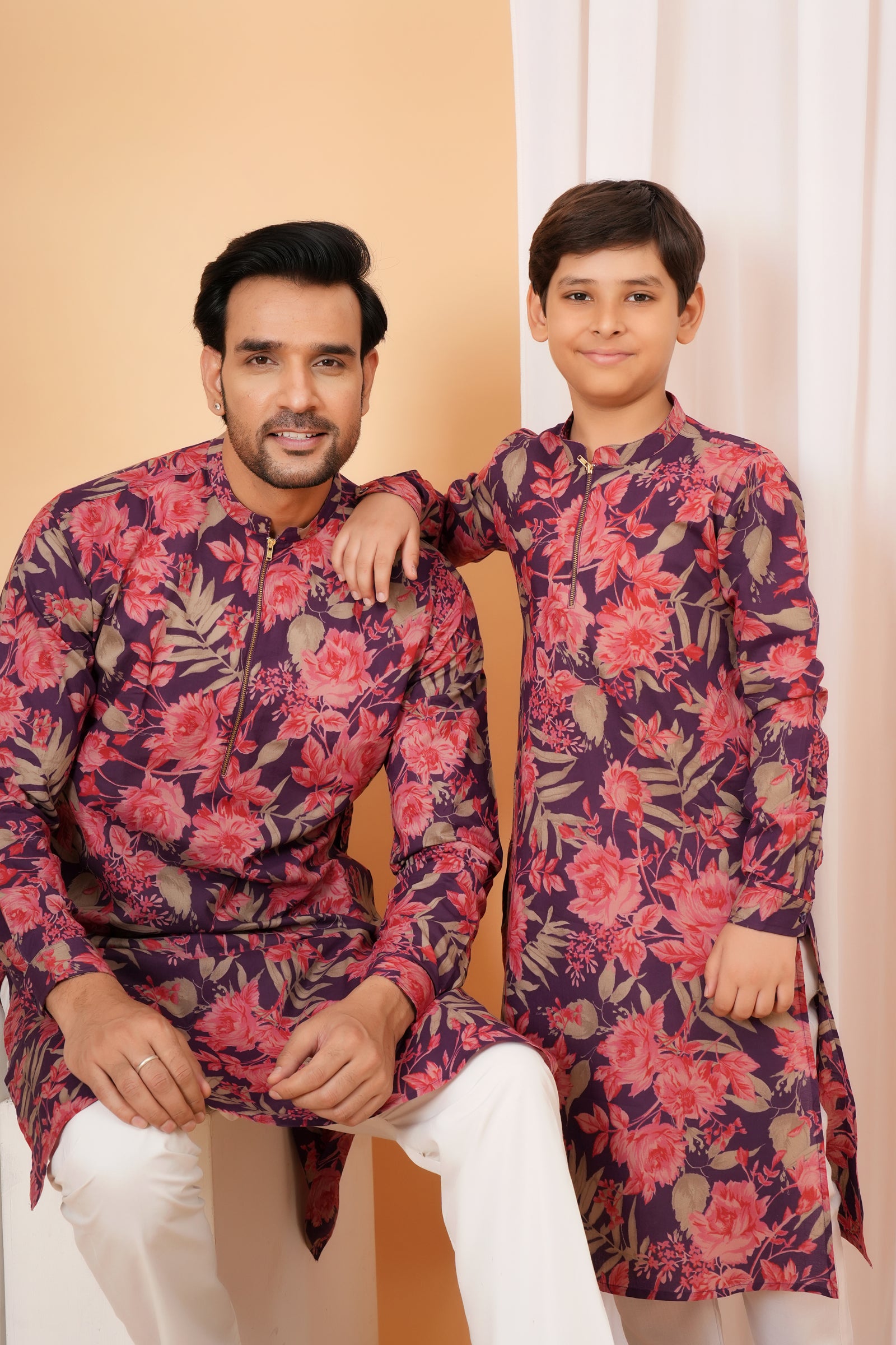 Purple Floral printed kurta Baap Beta Duo