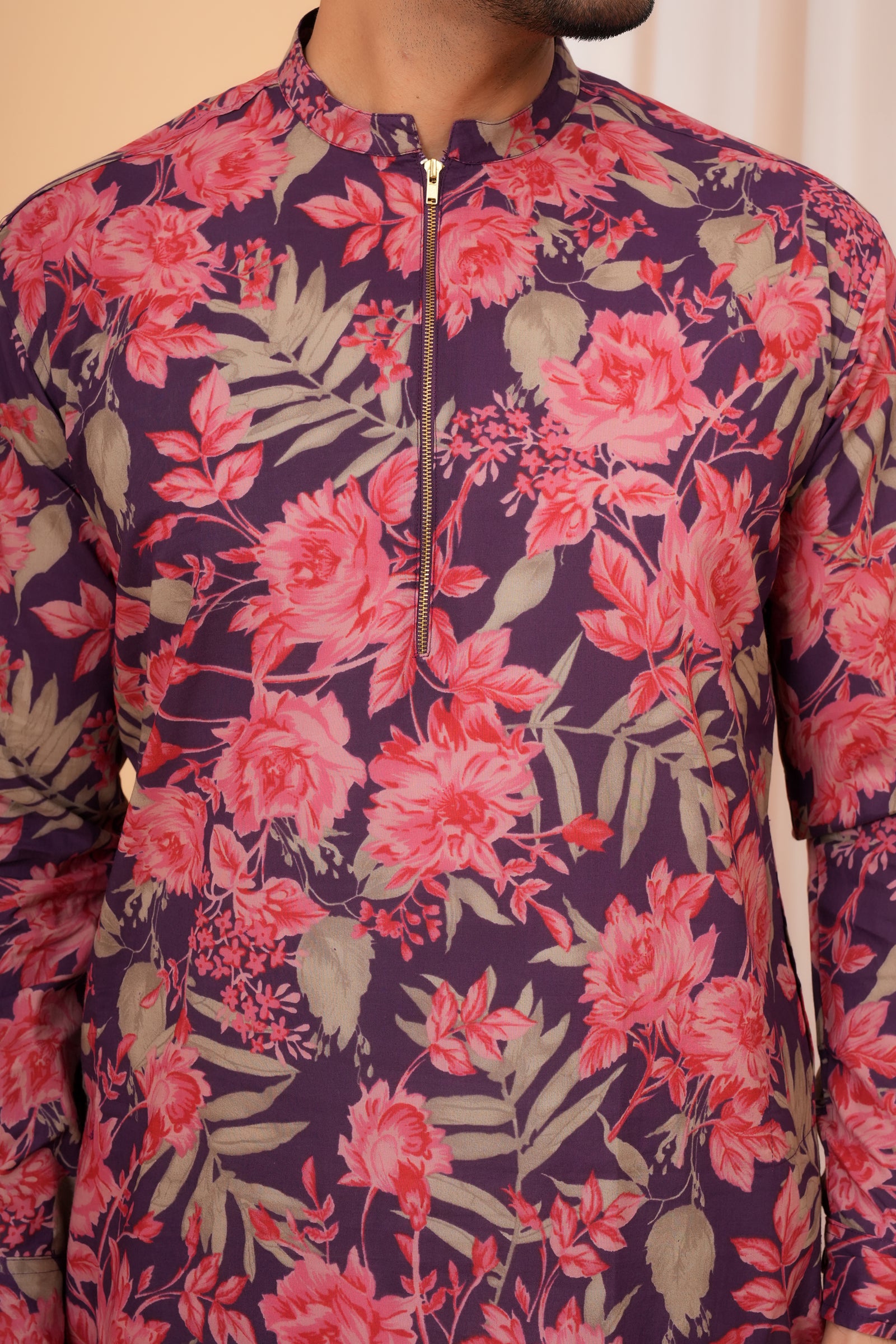 Purple Floral printed kurta Baap Beta Duo
