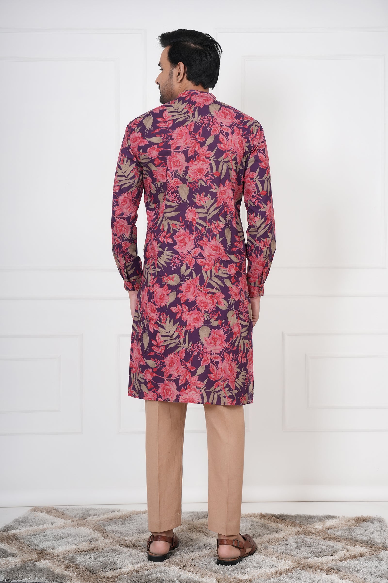 Men's Traditional Printed Red Kurta