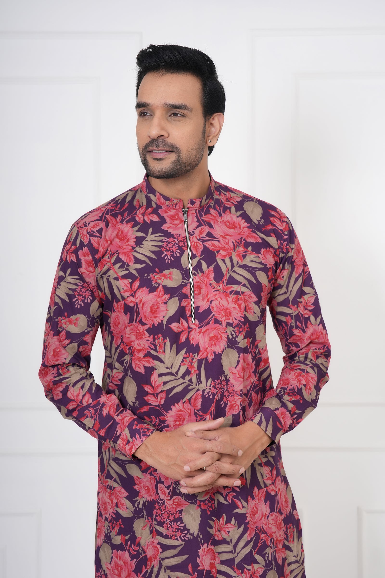 Men's Traditional Printed Red Kurta
